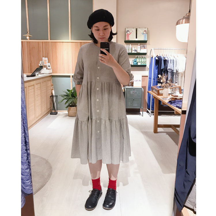 窗格條紋舒適洋裝