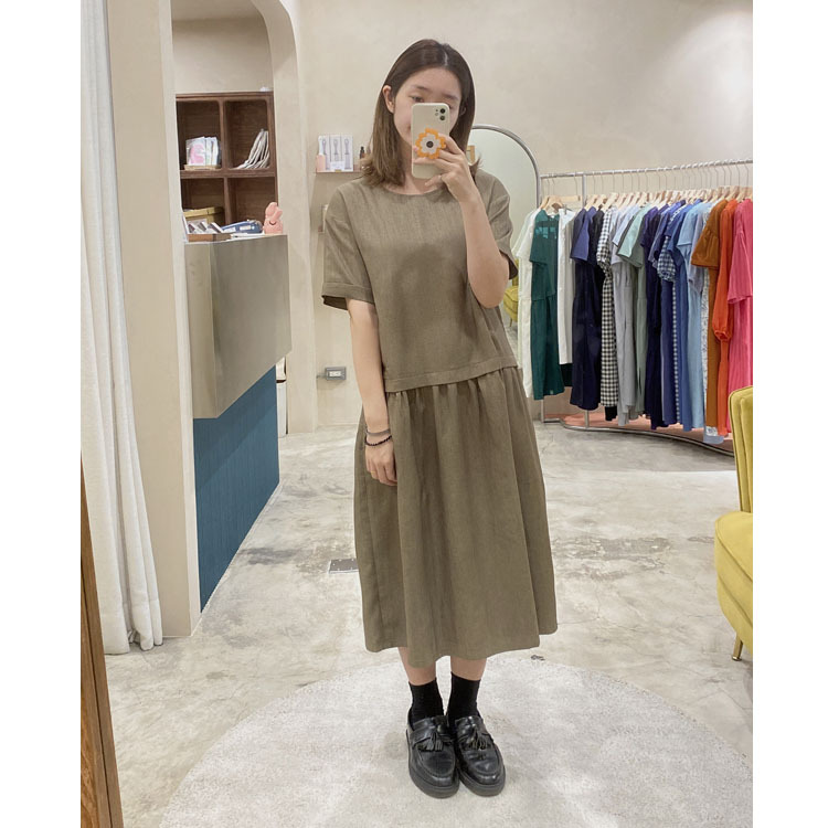 森麻感松林洋裝-烏龍茶