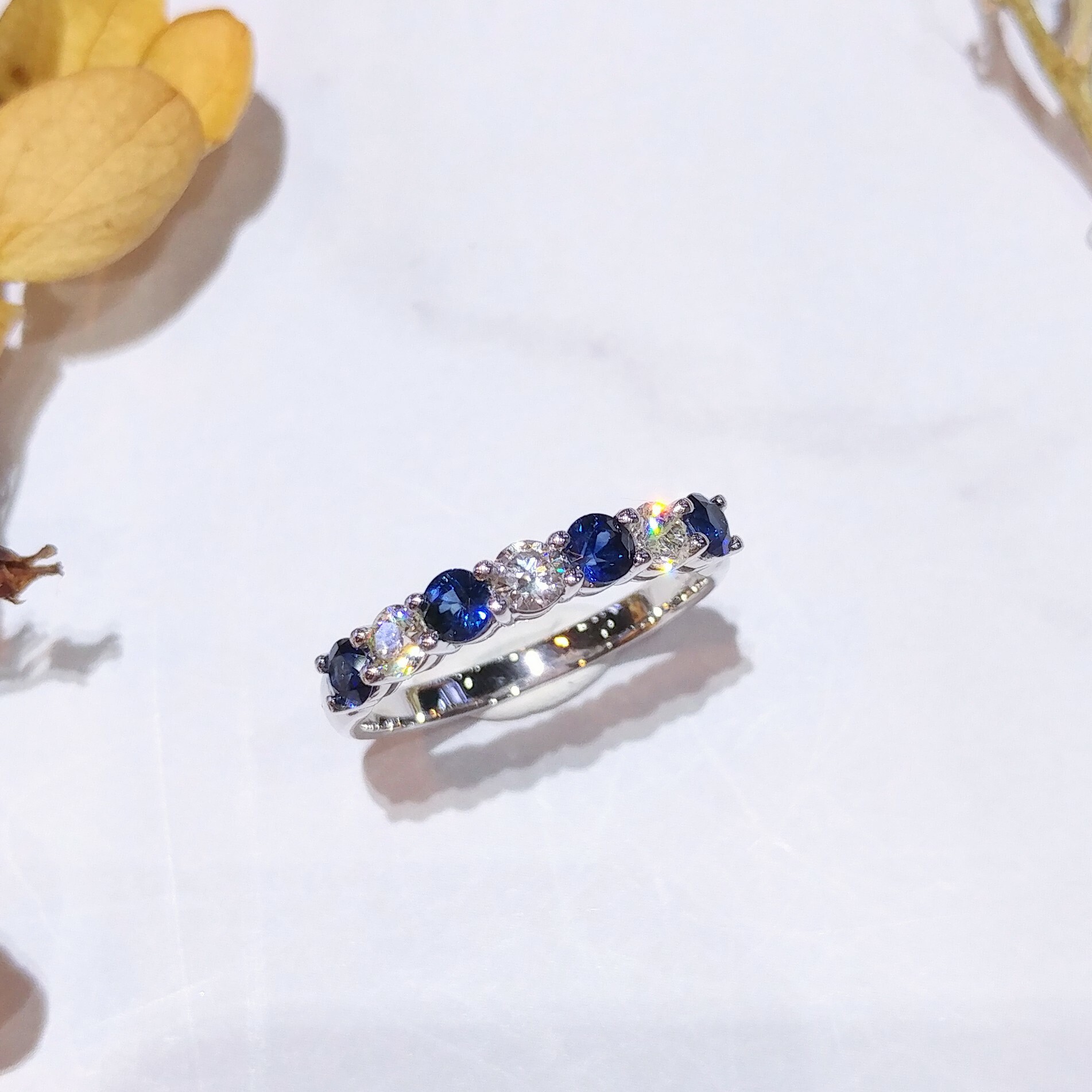 18K White Gold 0.51ct Blue Sapphire and Diamond Ring