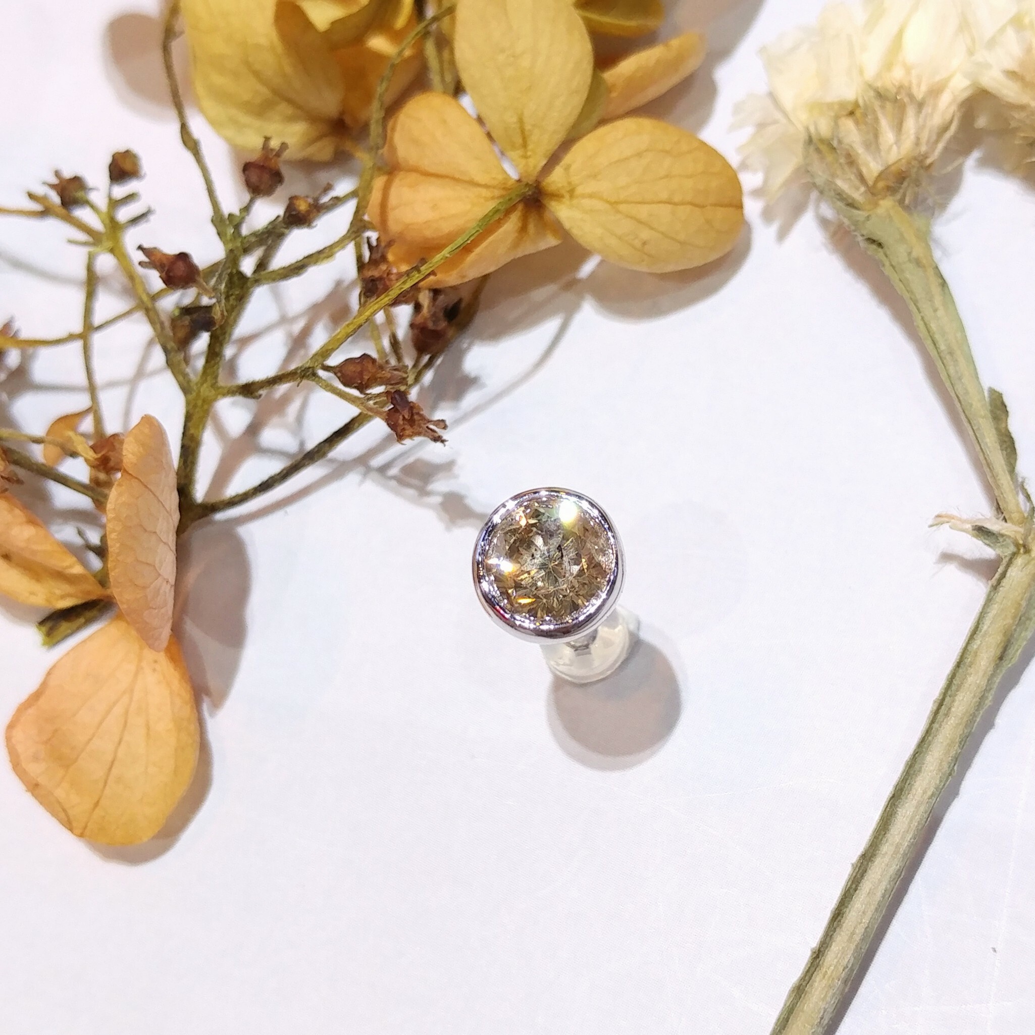 全新18K白金【主石1卡14份咖啡鑽】單耳環