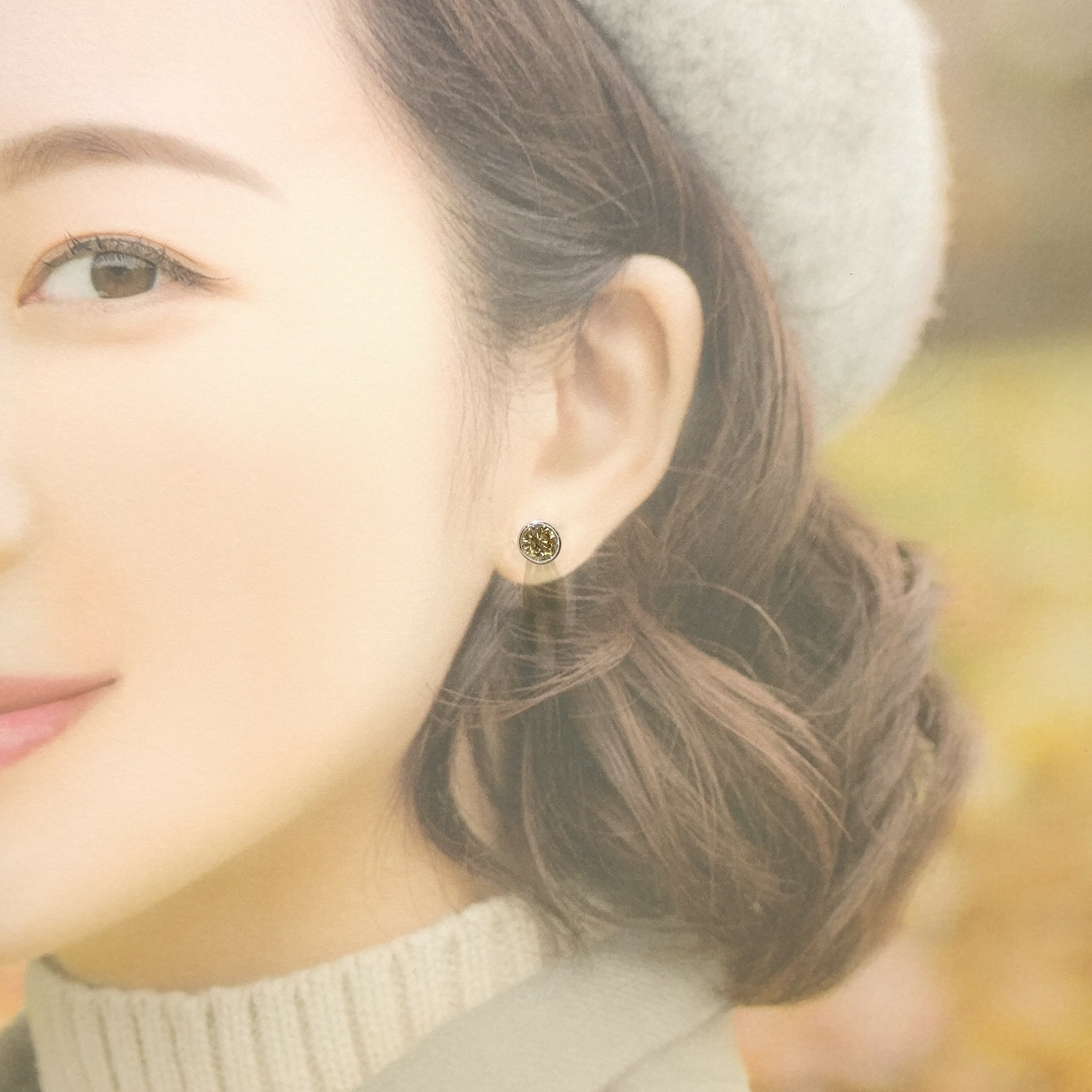 全新18K白金【主石1卡14份咖啡鑽】單耳環