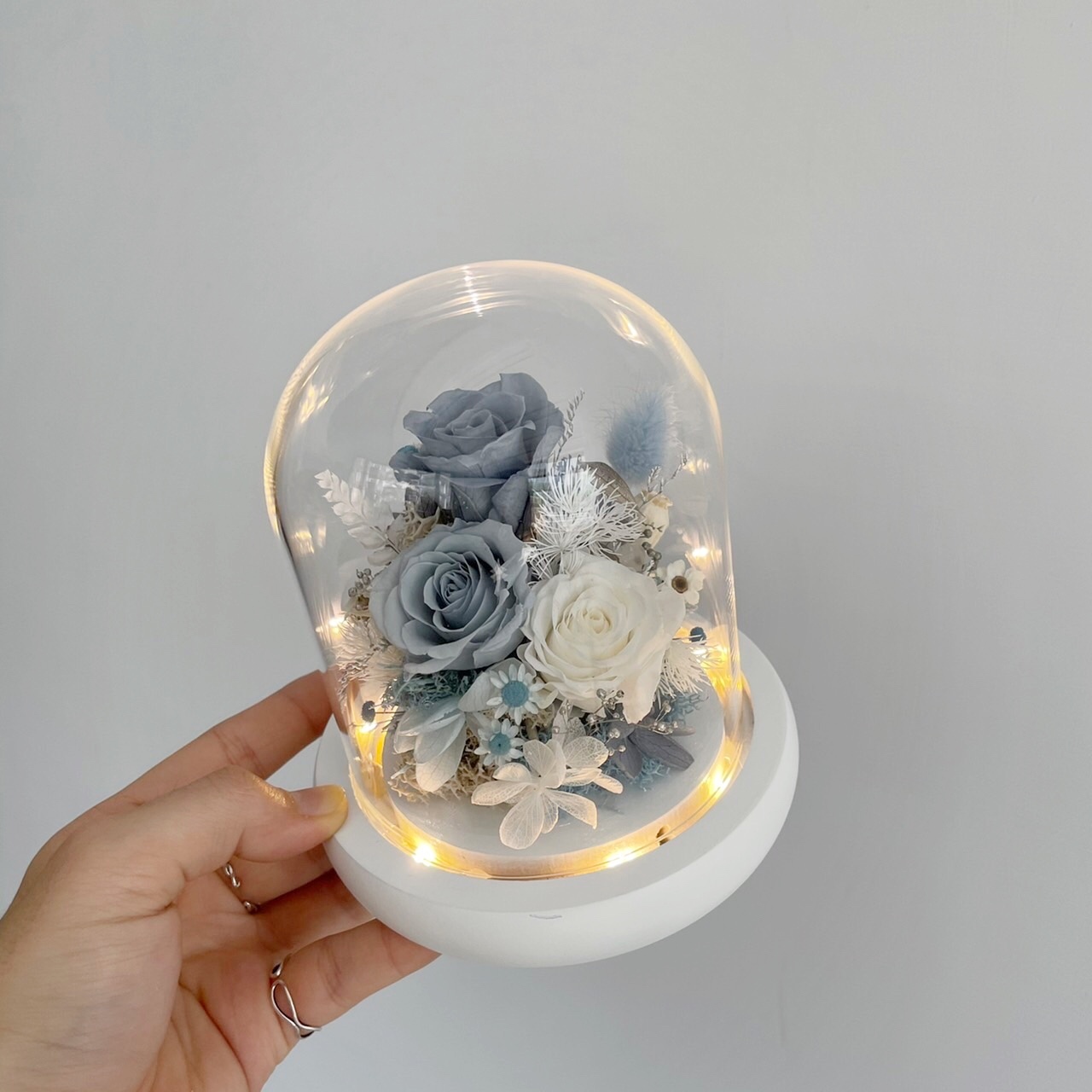 迷你永生花夜燈-韓系莫蘭迪灰藍