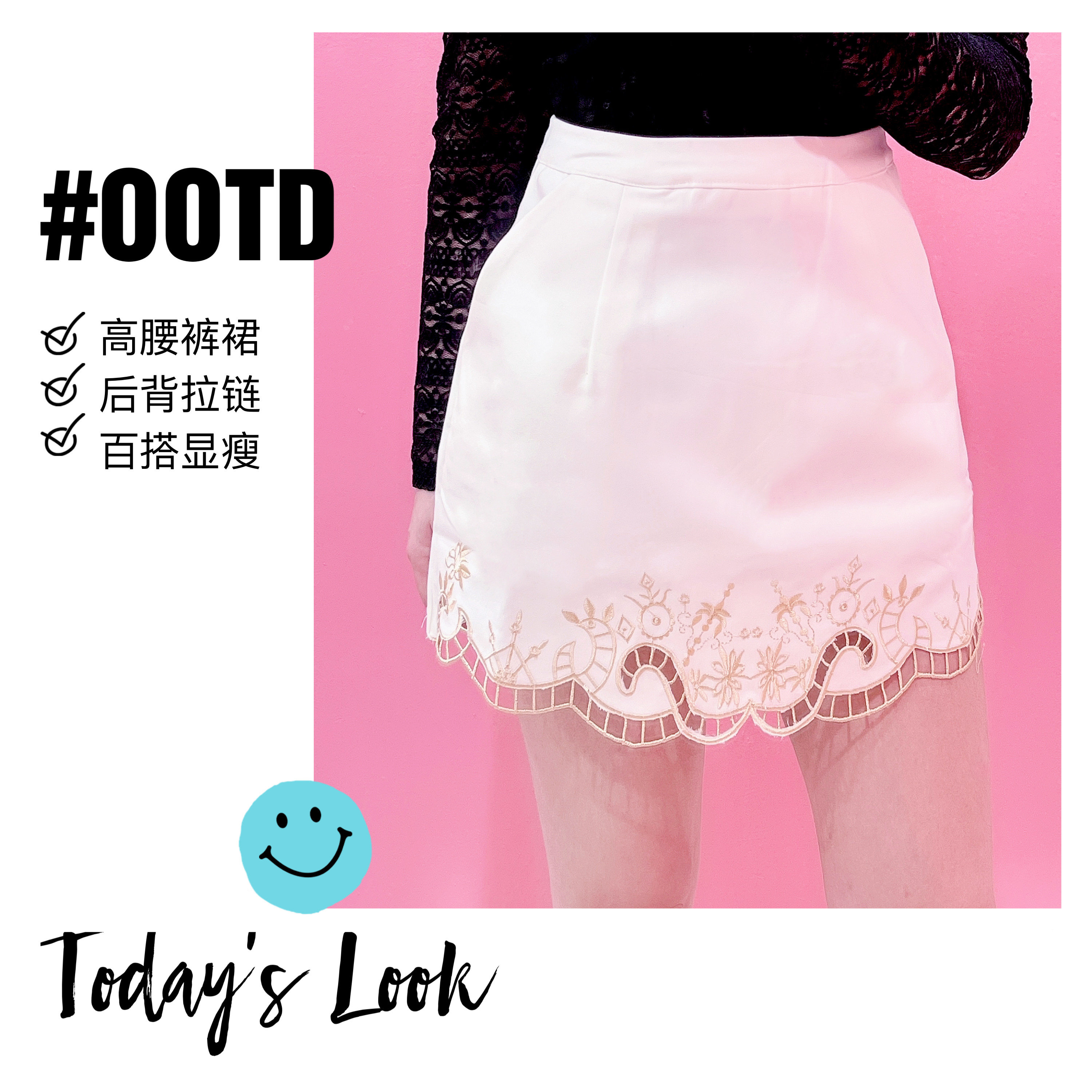 D1422 - Embroidered High Waist Skirt Pant