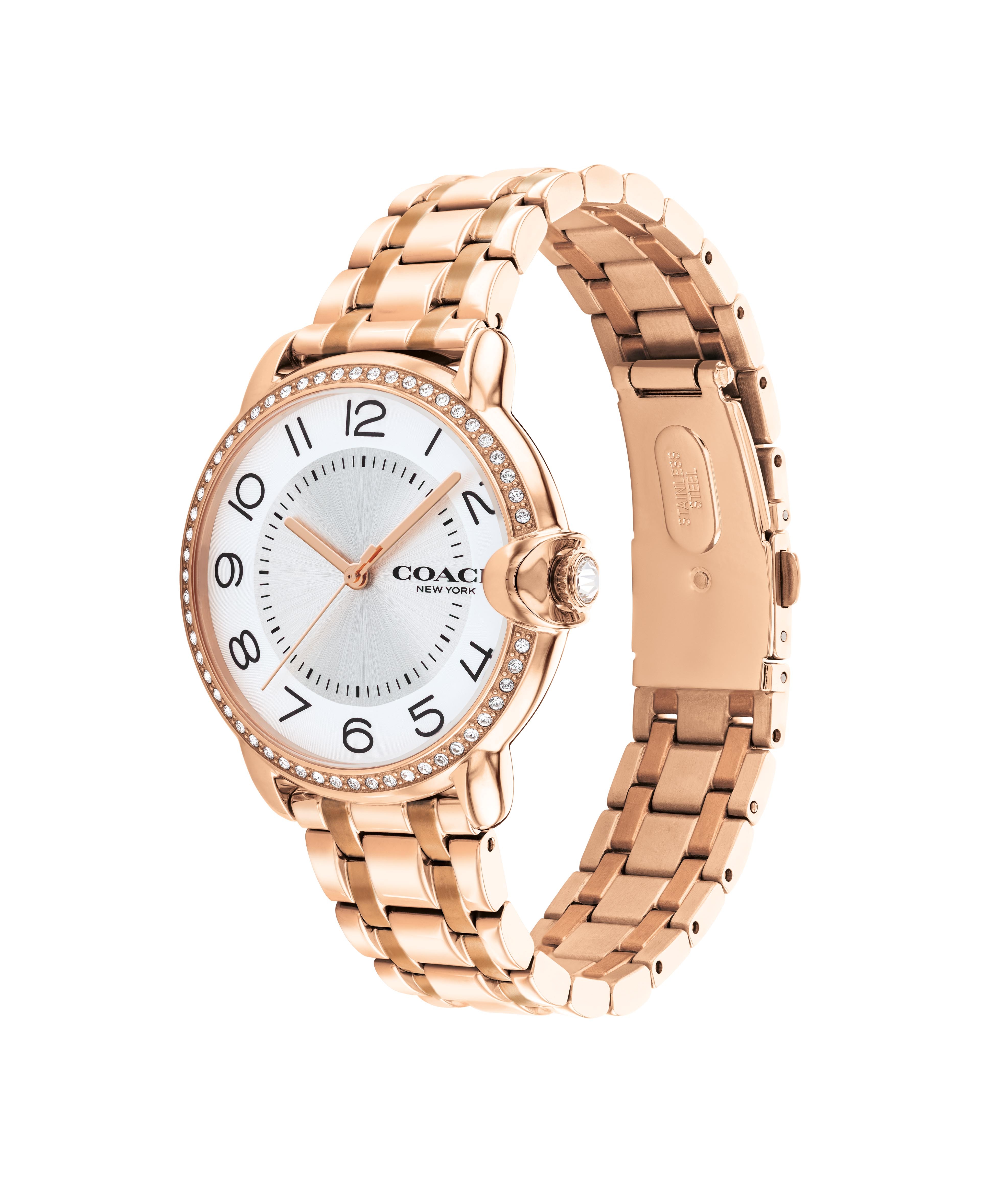 萬年鐘錶 - COACH錶  經典LOGO玫瑰金晶鑽女錶  14503809   錶徑36MM