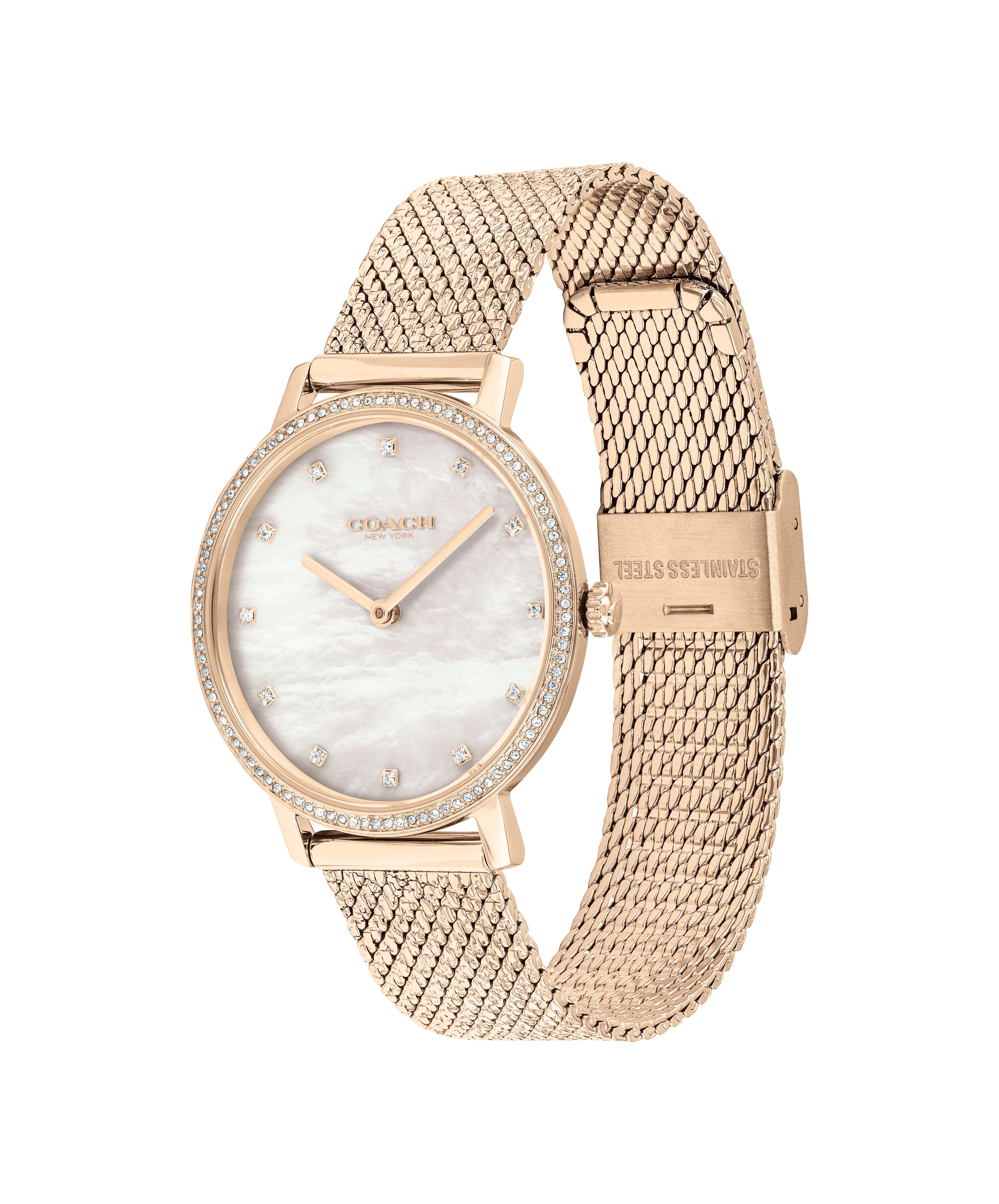 萬年鐘錶 - COACH錶   晶鑽貝殼錶面經典米蘭錶帶女錶  14503827   錶徑35MM