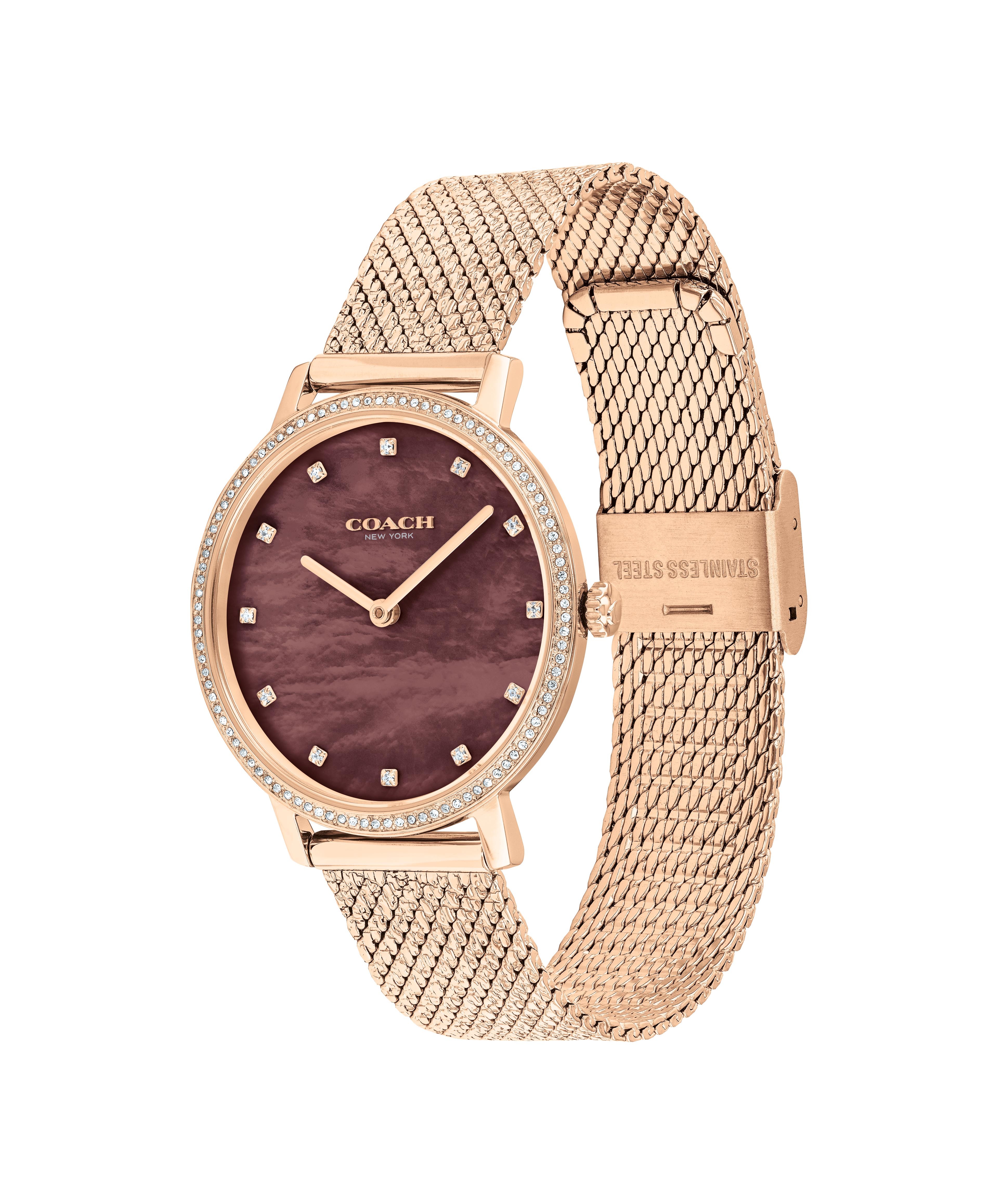 萬年鐘錶 - COACH錶   晶鑽暮色貝殼錶面經典米蘭錶帶女錶  14503828  錶徑35MM