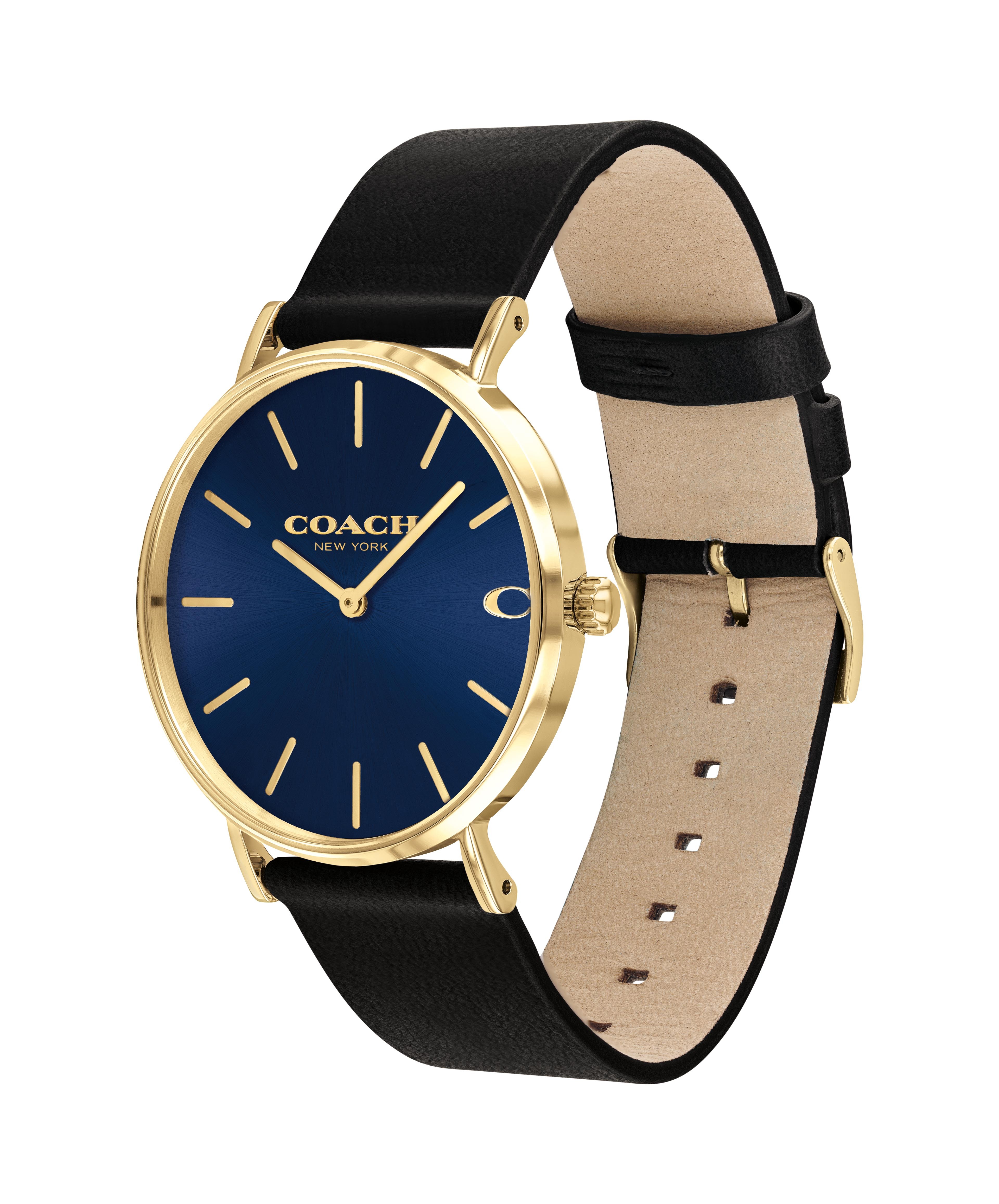 萬年鐘錶 - COACH錶   秘靜藍錶面皮革款經典男錶  14602548   錶徑41MM