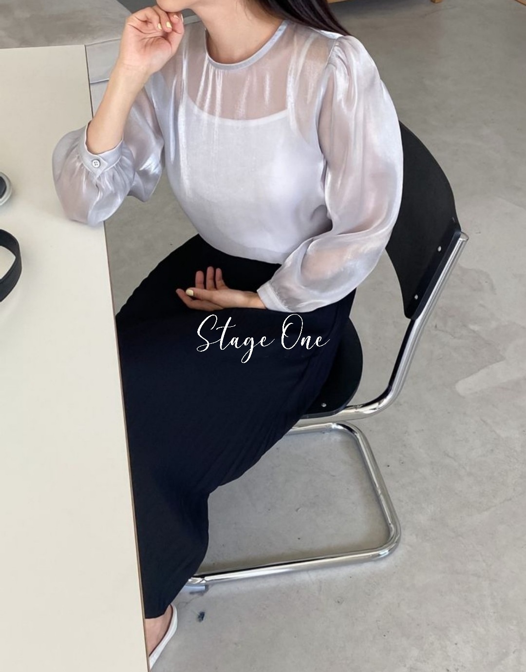 韓國製🇰🇷TP2183 超美光澤 氣質微透視緞面上衣