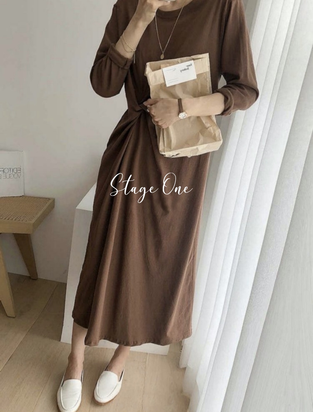 韓國製🇰🇷OP2055 扭結紋淨色連身裙