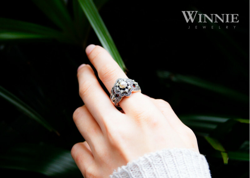 珍珠花邊戒指OP1702