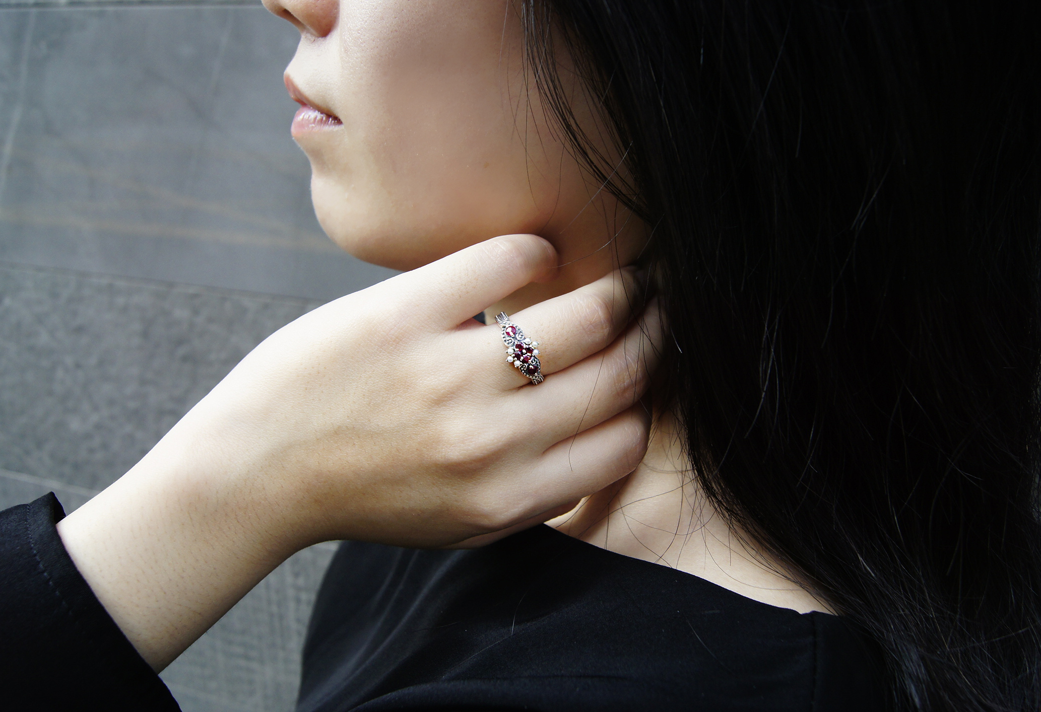 古典紅寶珍珠戒指OP1759