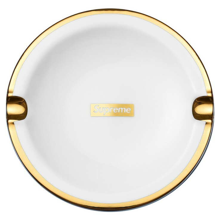 -(C024)-SUPREME GOLD TRIM CERAMIC ASHTRAY 白色 金邊 LOGO 煙灰缸 (FW17)