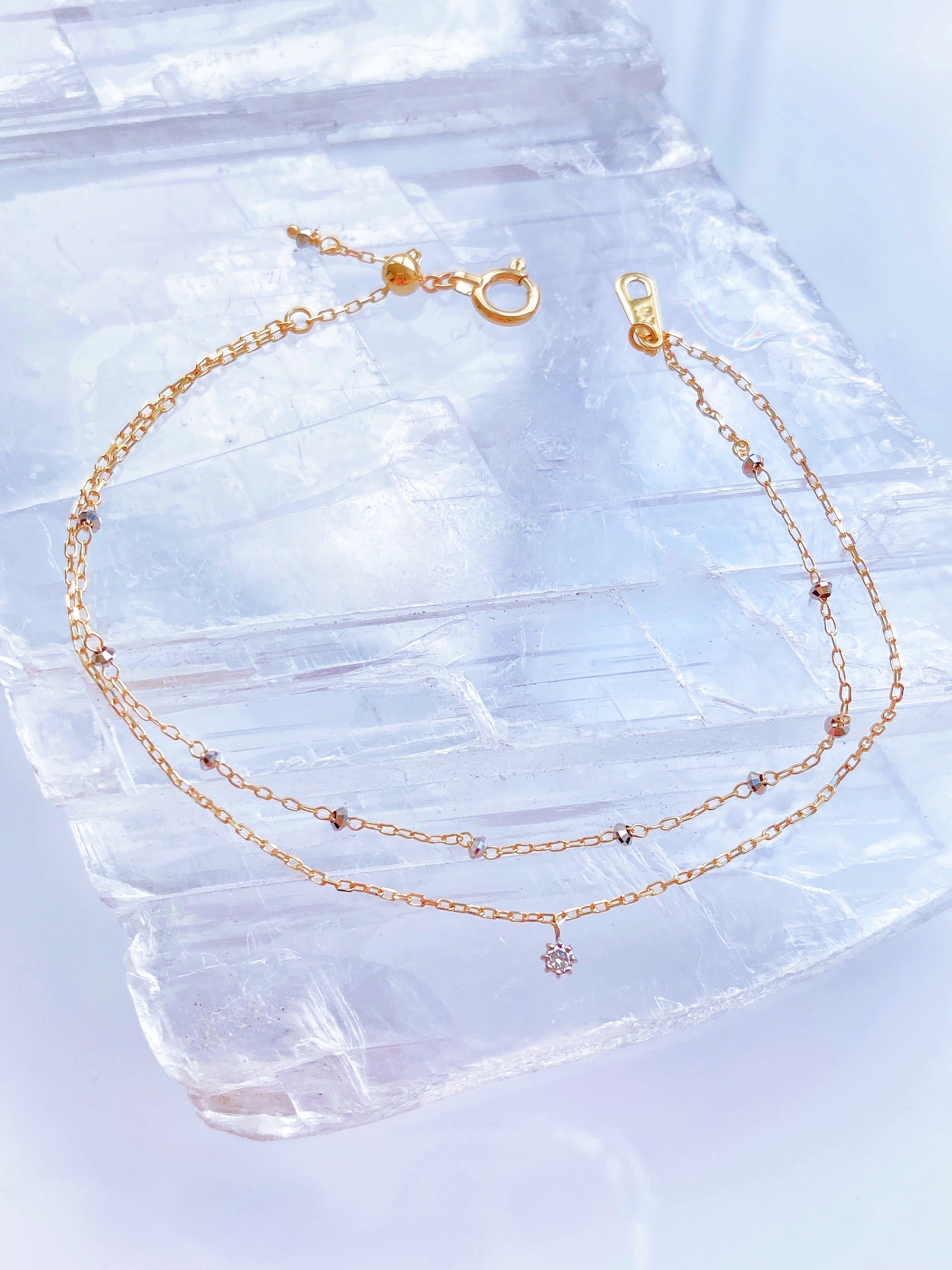 雙色鑽石吊墜手鍊