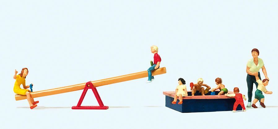 Preiser 10587 scale, Children playing, with seesaw and sandbox