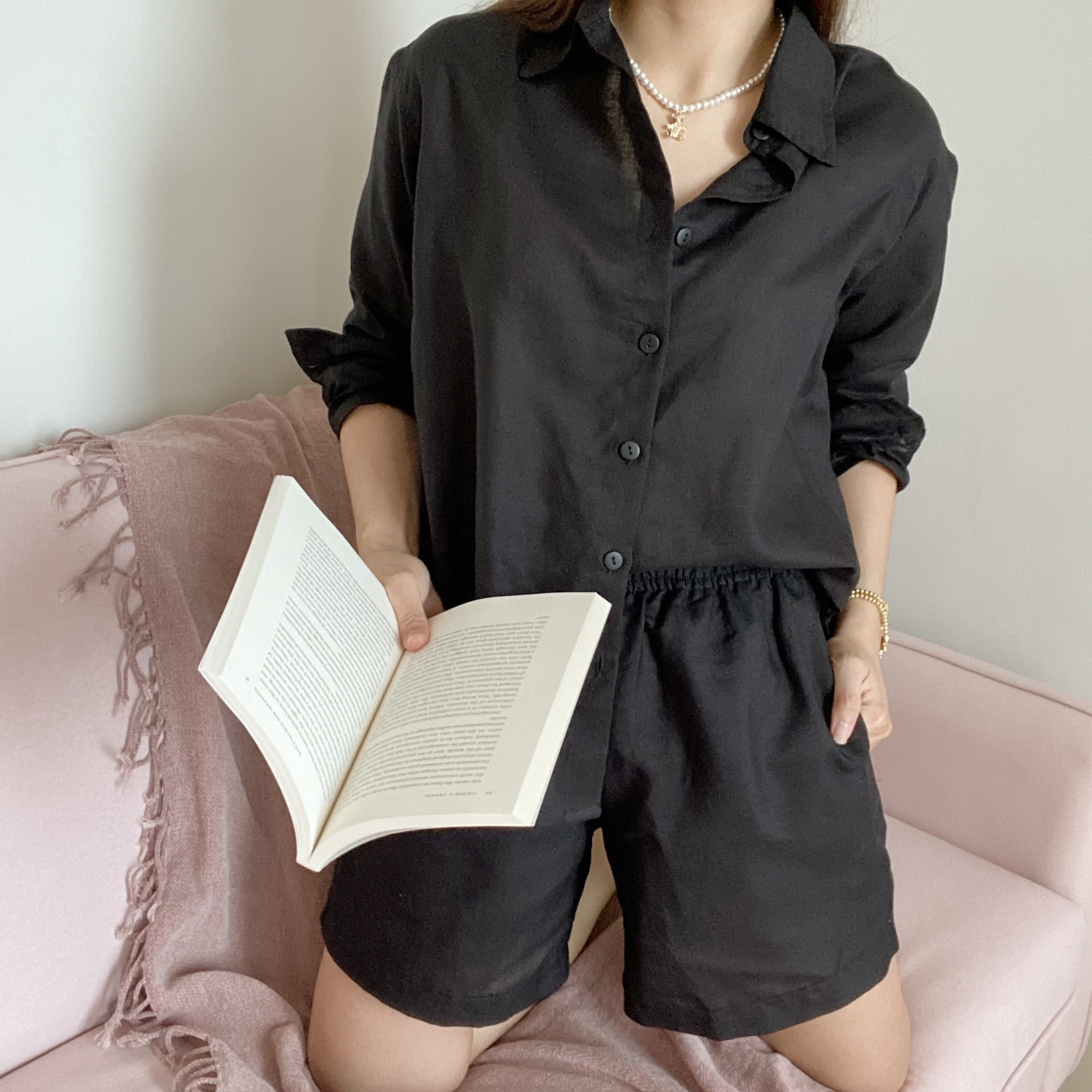 Felicia Pure Linen Coords - Black