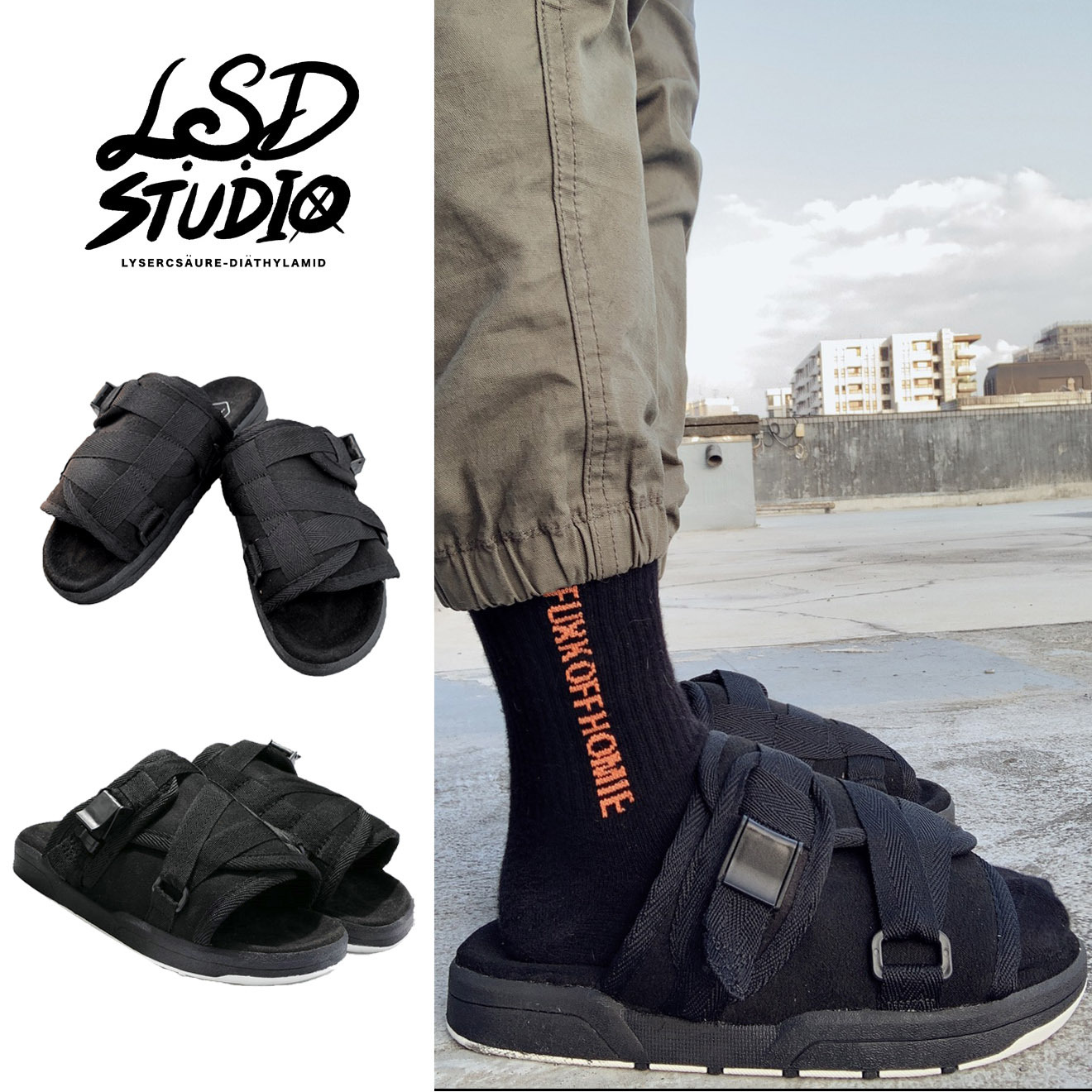 【ACGD002】暗黑系慵懶型街頭風全素面扣帶拖鞋