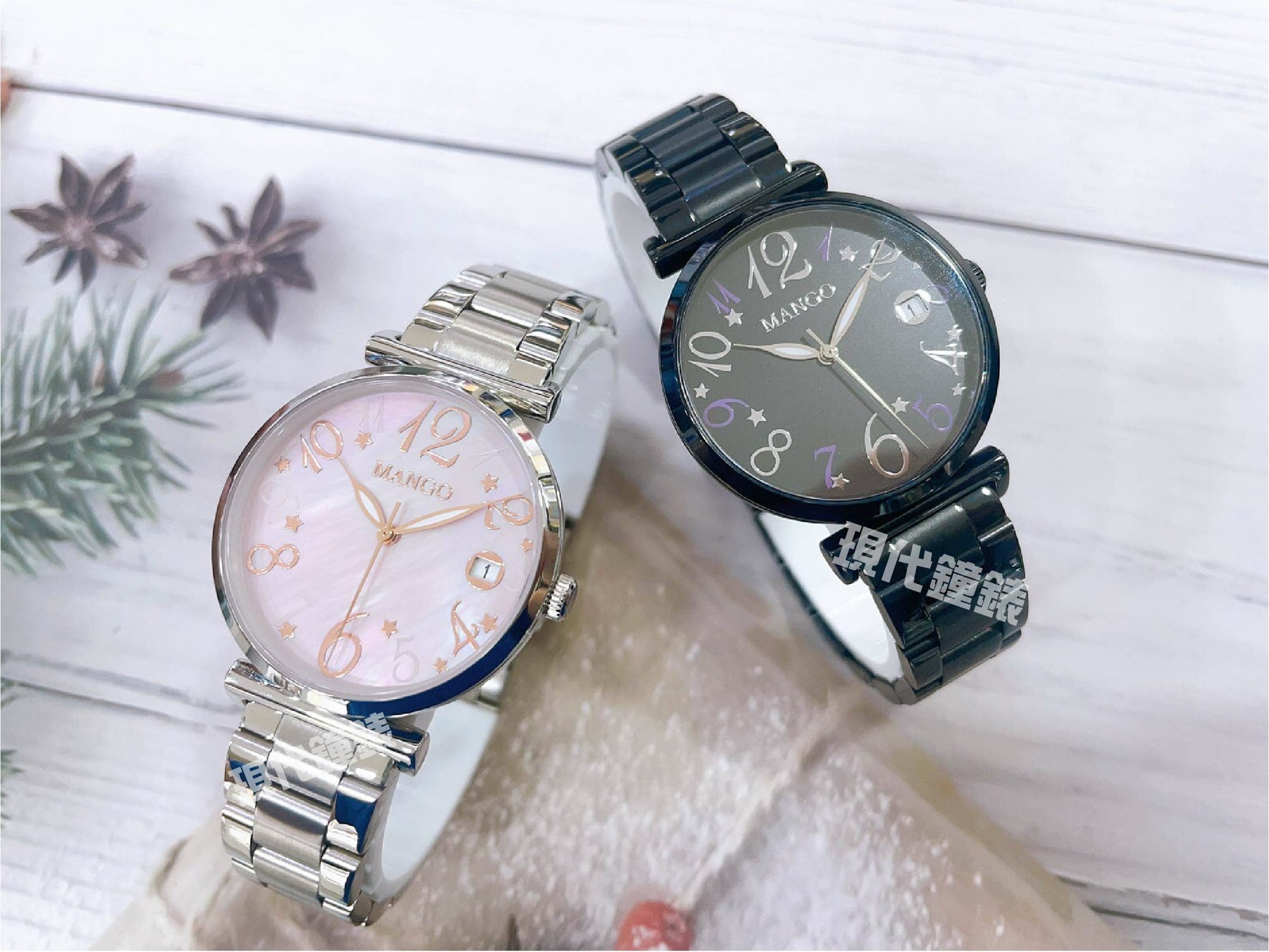 【MANGO】星光閃耀鋼帶仕女腕錶 MA6739L-11 粉面/ MA6739L-88 黑面 31mm 現代鐘錶