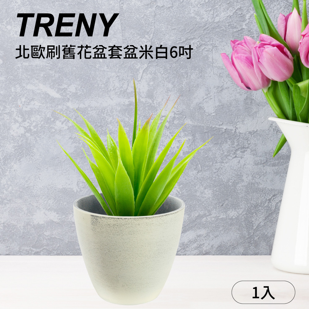 北歐刷舊花盆套盆米白6吋