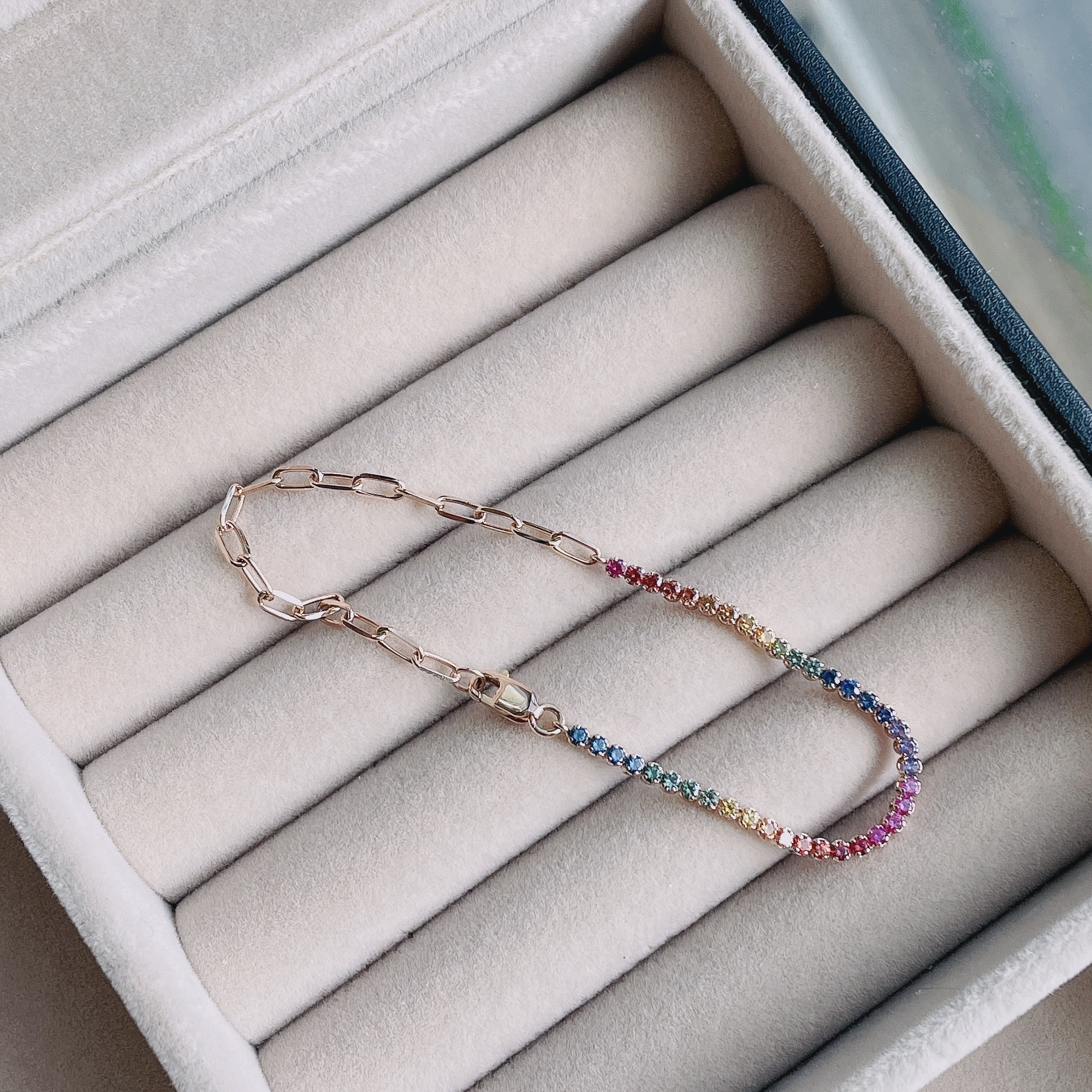 18K金鍊條彩虹藍寶石軟身手鏈 (1.8mm)