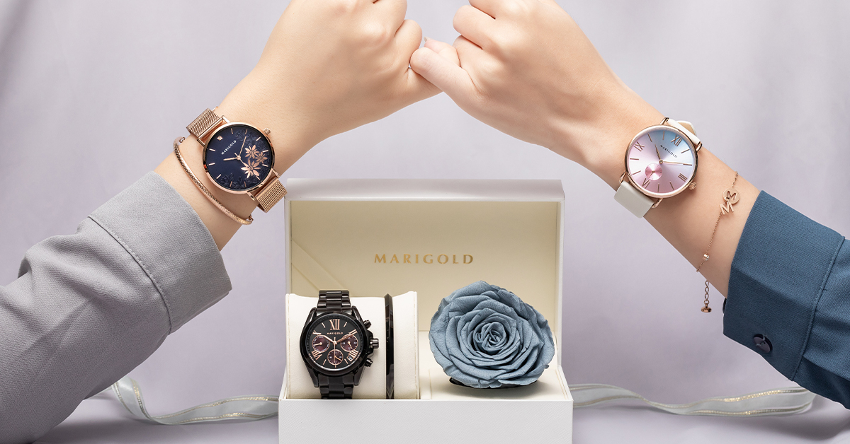 煙灰藍永生玫瑰手錶禮盒