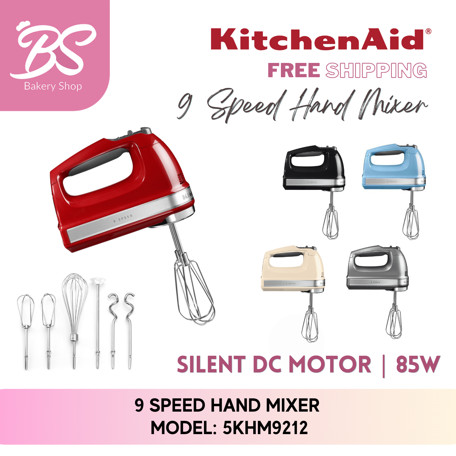 KitchenAid 9 Speed Hand Mixer 5KHM9212 Silent DC Motor