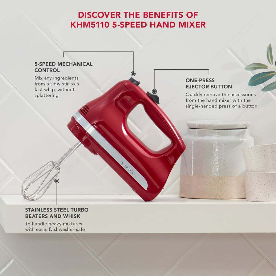 【KitchenAid 5 Speed Hand Mixer】 5KHM5110BER 5KHM5110BPH Silent DC Motor Turbo Beater