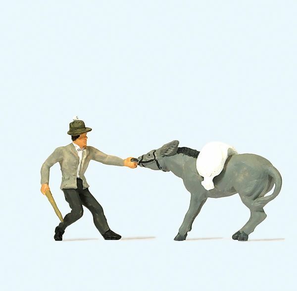 Preiser 29087 HO規 Lively donkey 拉著驢子的馬伕
