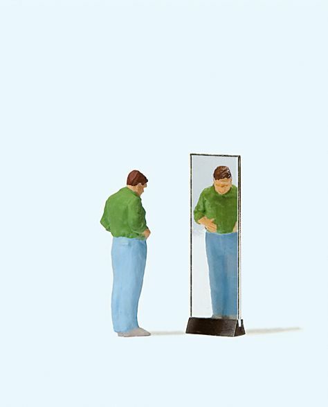 Preiser 28161 HO規 試穿褲子照鏡子的人