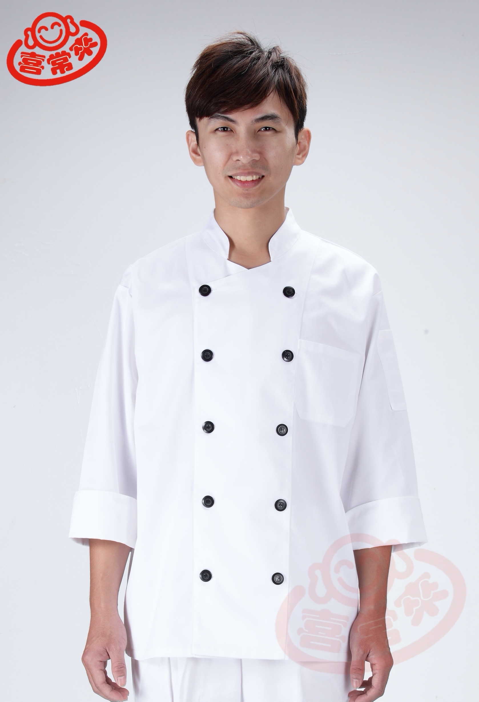 #9703圓領長白褶-雙黑釦