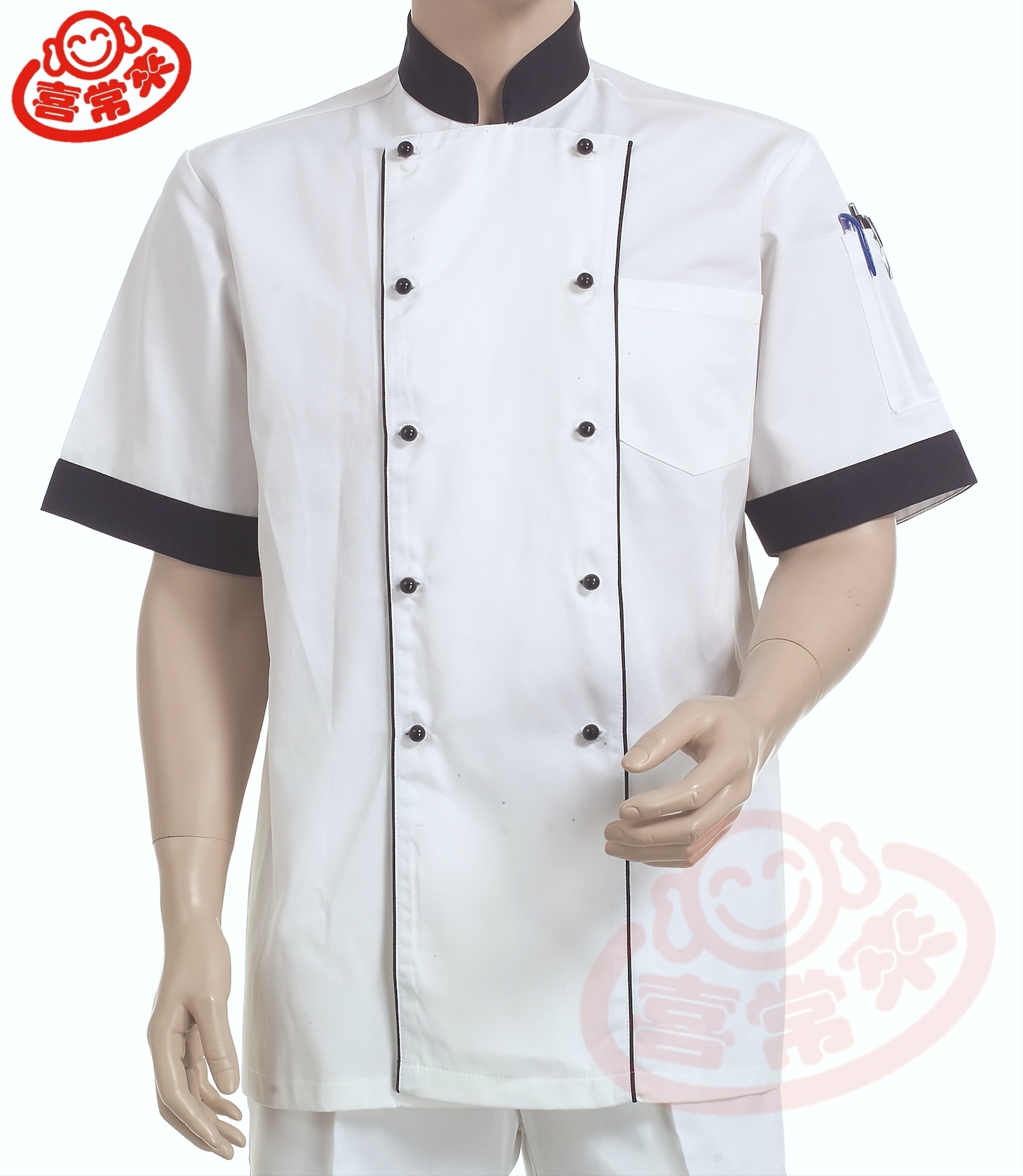 #9756 安全釦黑領雙并-短袖