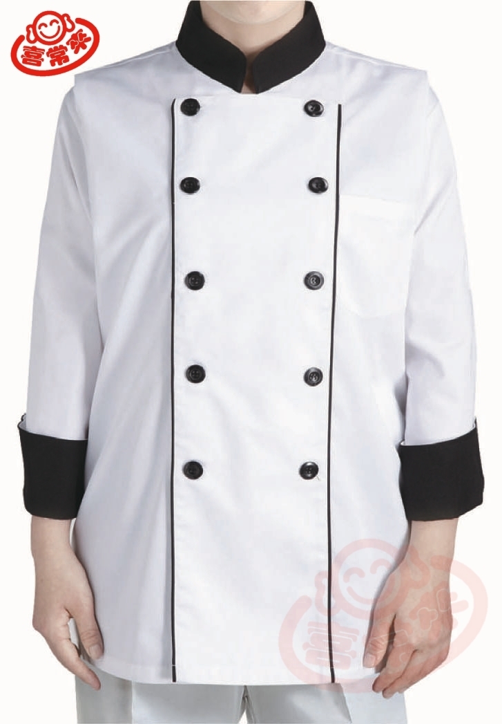 #9798 黑領長黑摺雙并-雙黑釦