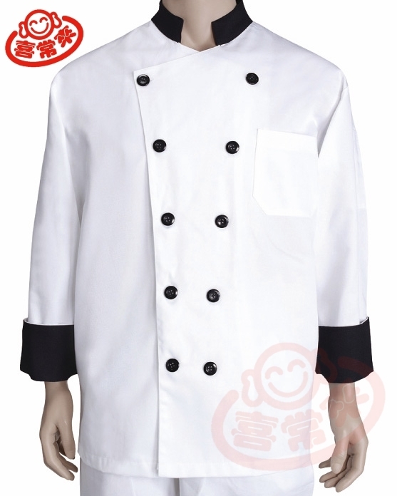 #9796 黑領長黑褶-雙黑釦<訂製款>