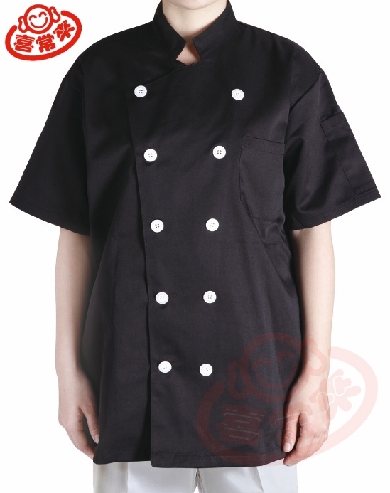 #9768 黑/中山領短袖-雙白釦