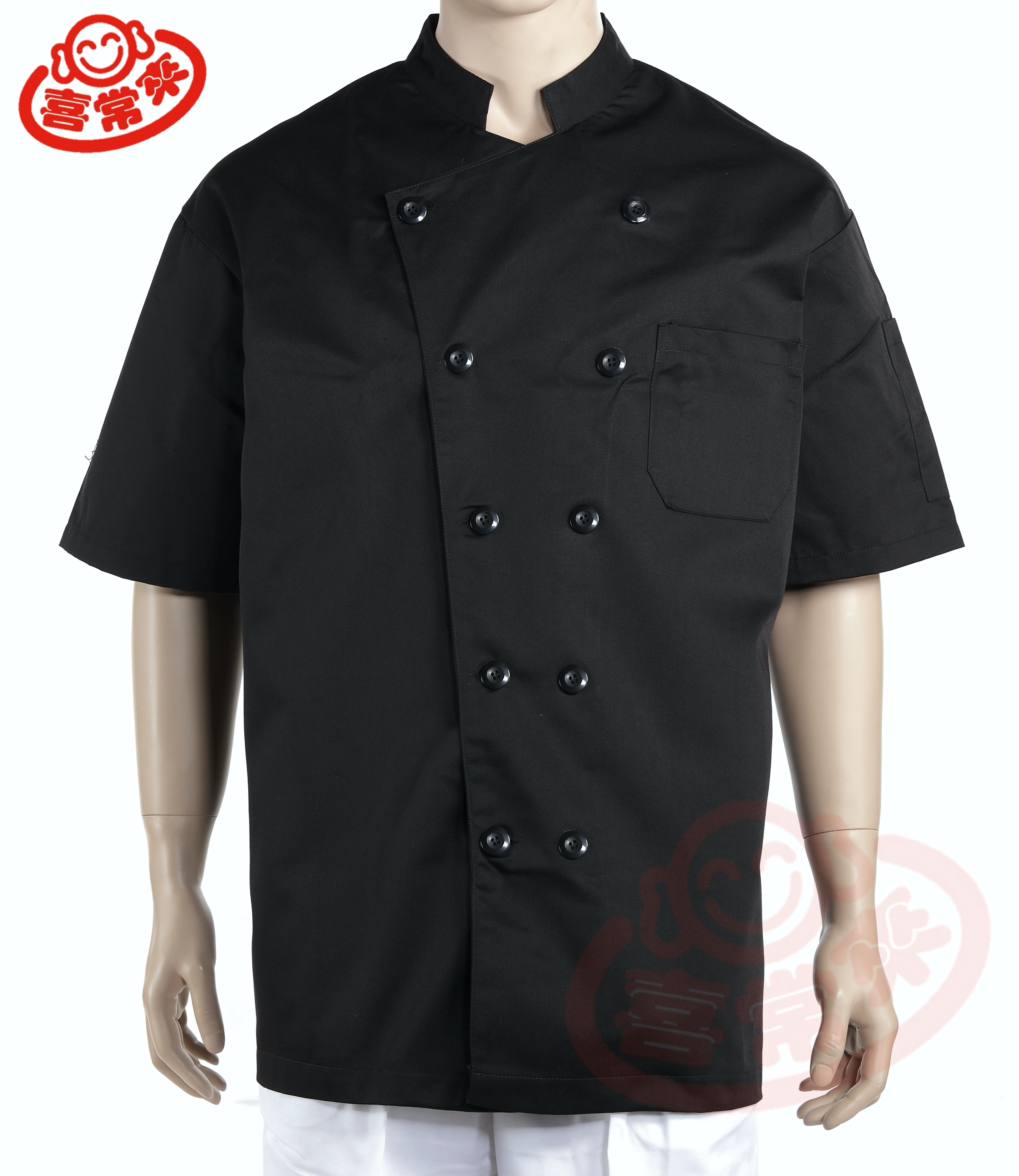 #9769 黑/中山領短袖-雙黑釦