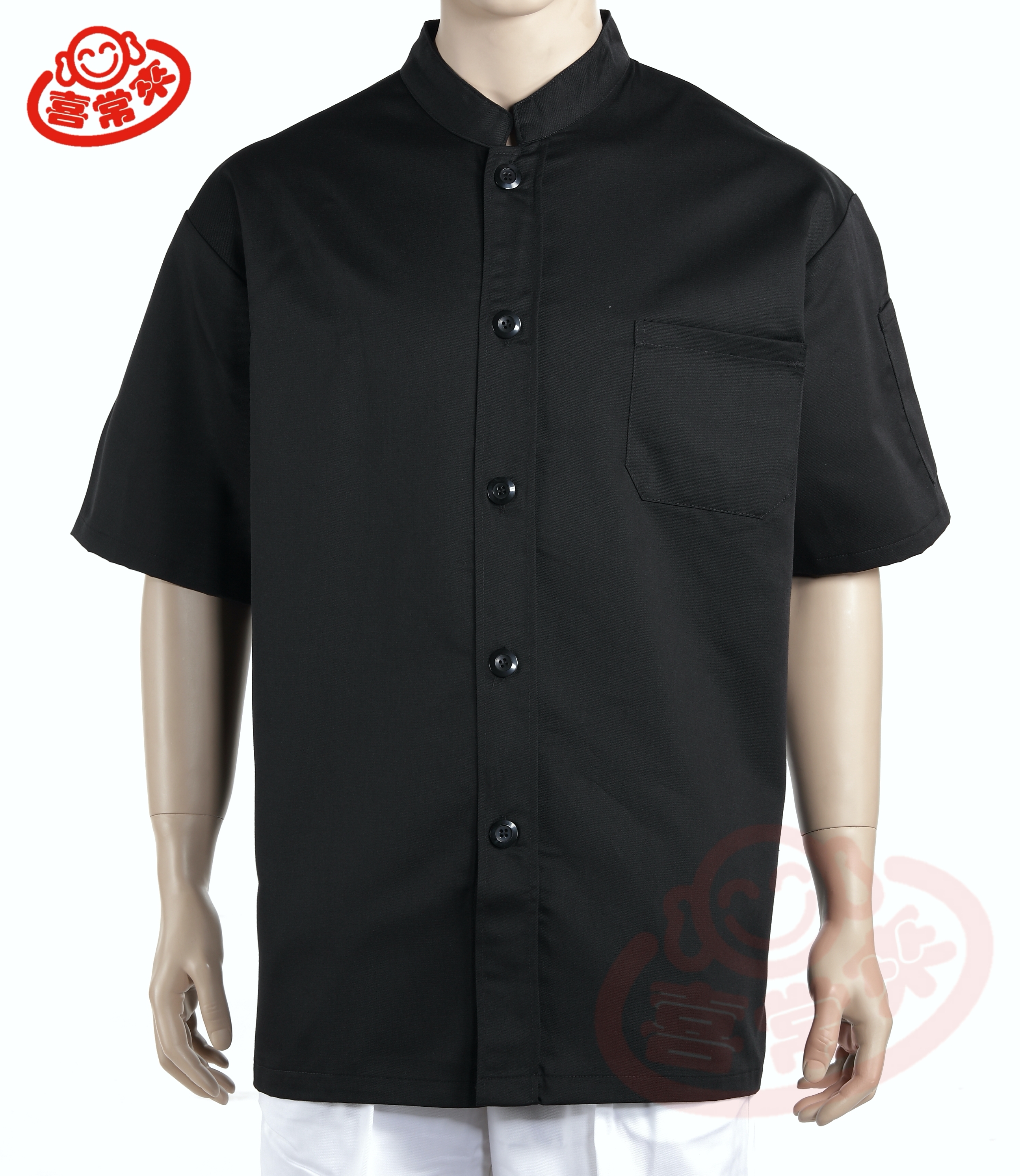 #9770 黑/中山領短袖-單黑釦