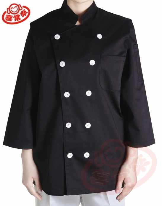 #9767 黑/中山領七分袖-雙白釦