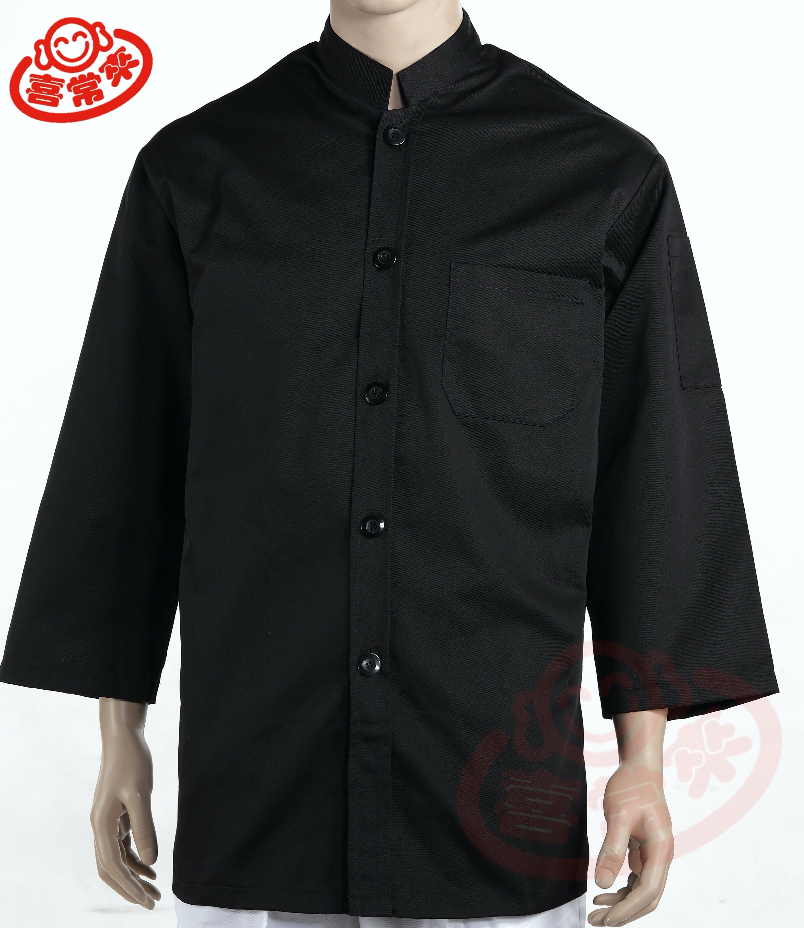#9772 黑/中山領七分袖-單黑釦