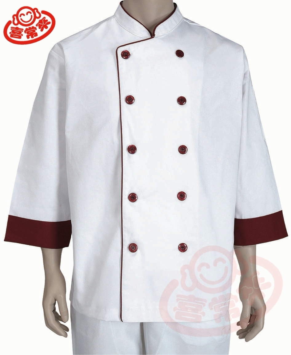 #9706 領、前襟滾紅七分紅褶-雙排釦<訂製款>