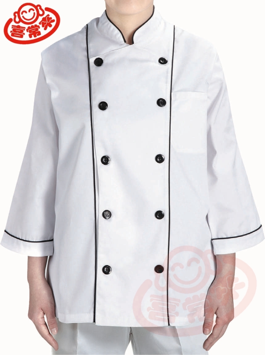 #9715 領、七分袖滾黑雙并-雙黑釦<訂製款>