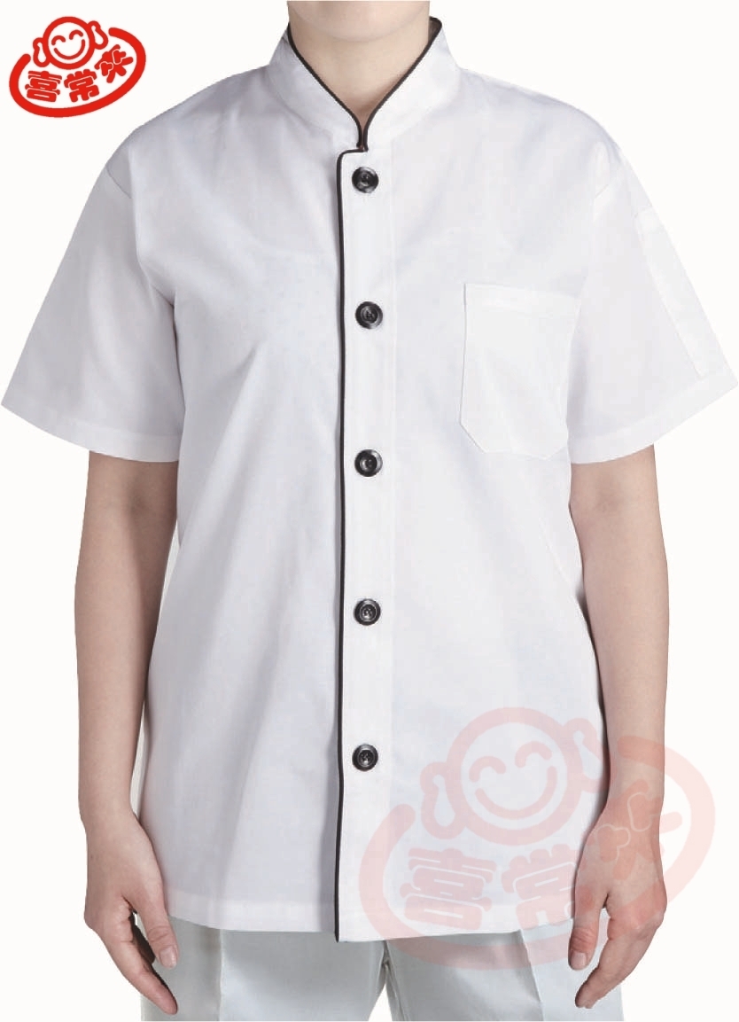 #9743 領、前襟滾黑短袖-單黑釦 <訂製款>