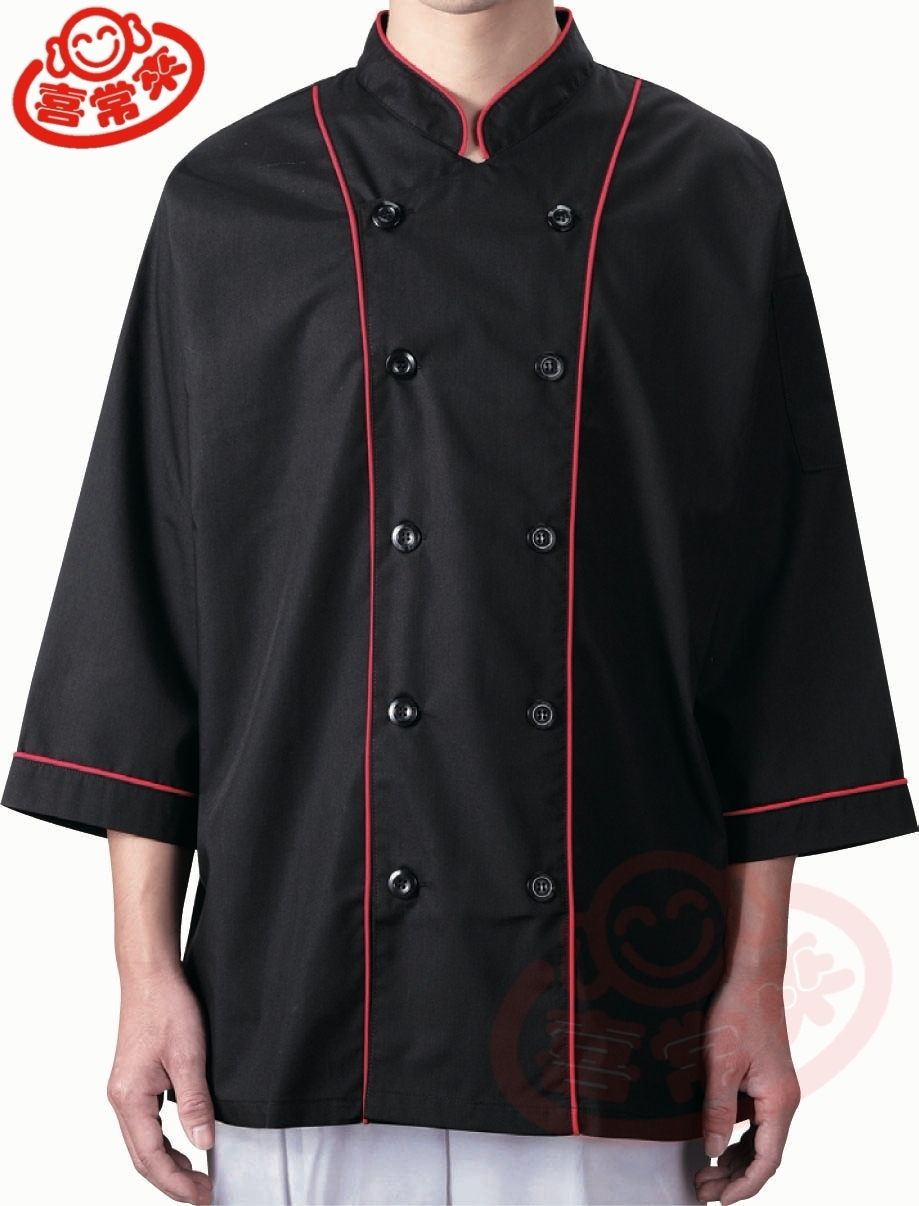 #9780 薄黑/領七分袖滾紅雙并〈訂製款〉