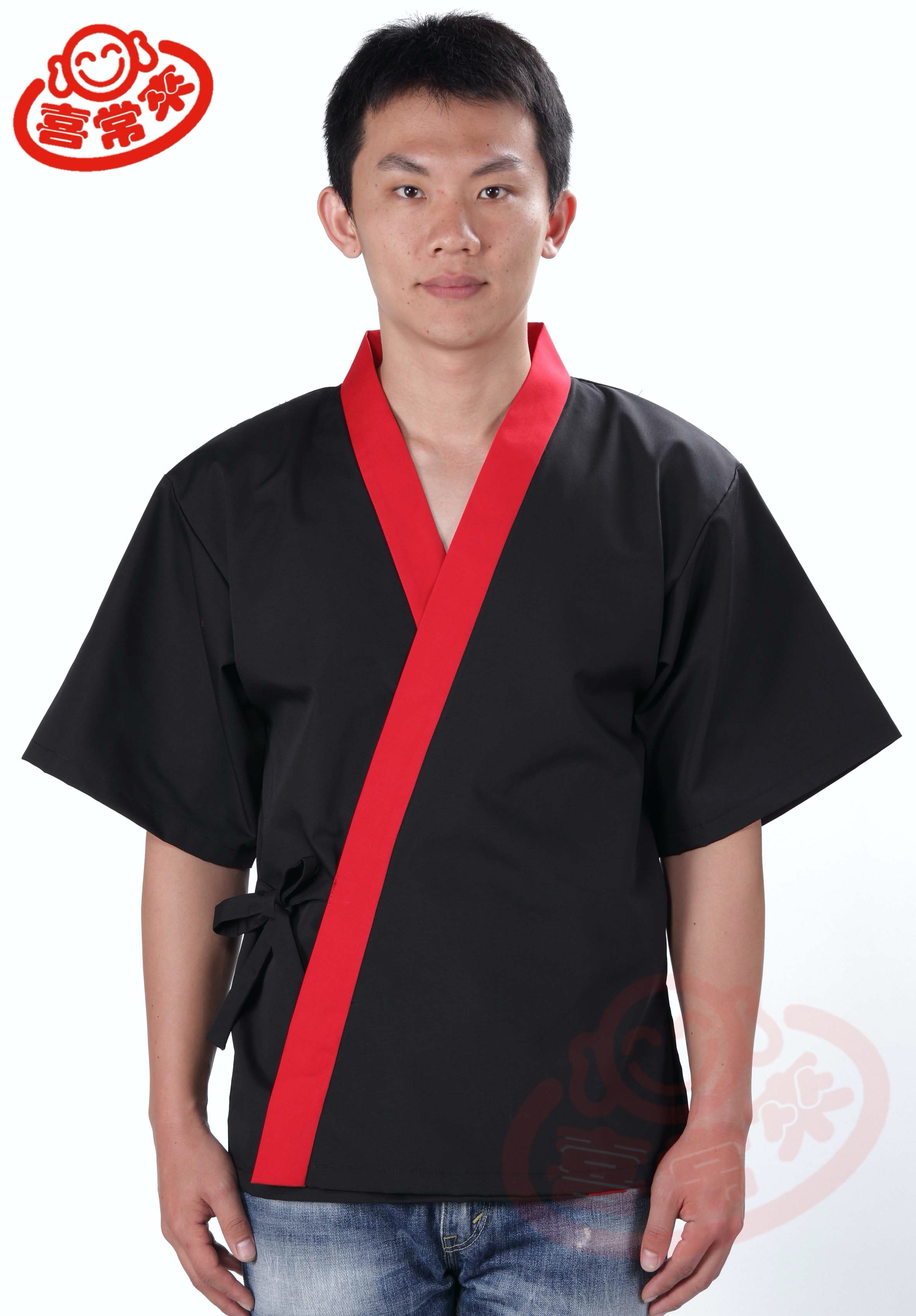 #9811日式工作服-黑色＋紅門襟