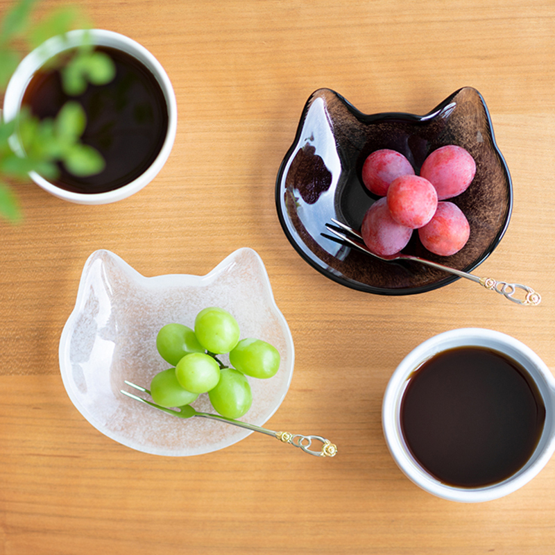 ADERIA coconeco 石塚硝子 貓兒輪廓小碟-白色