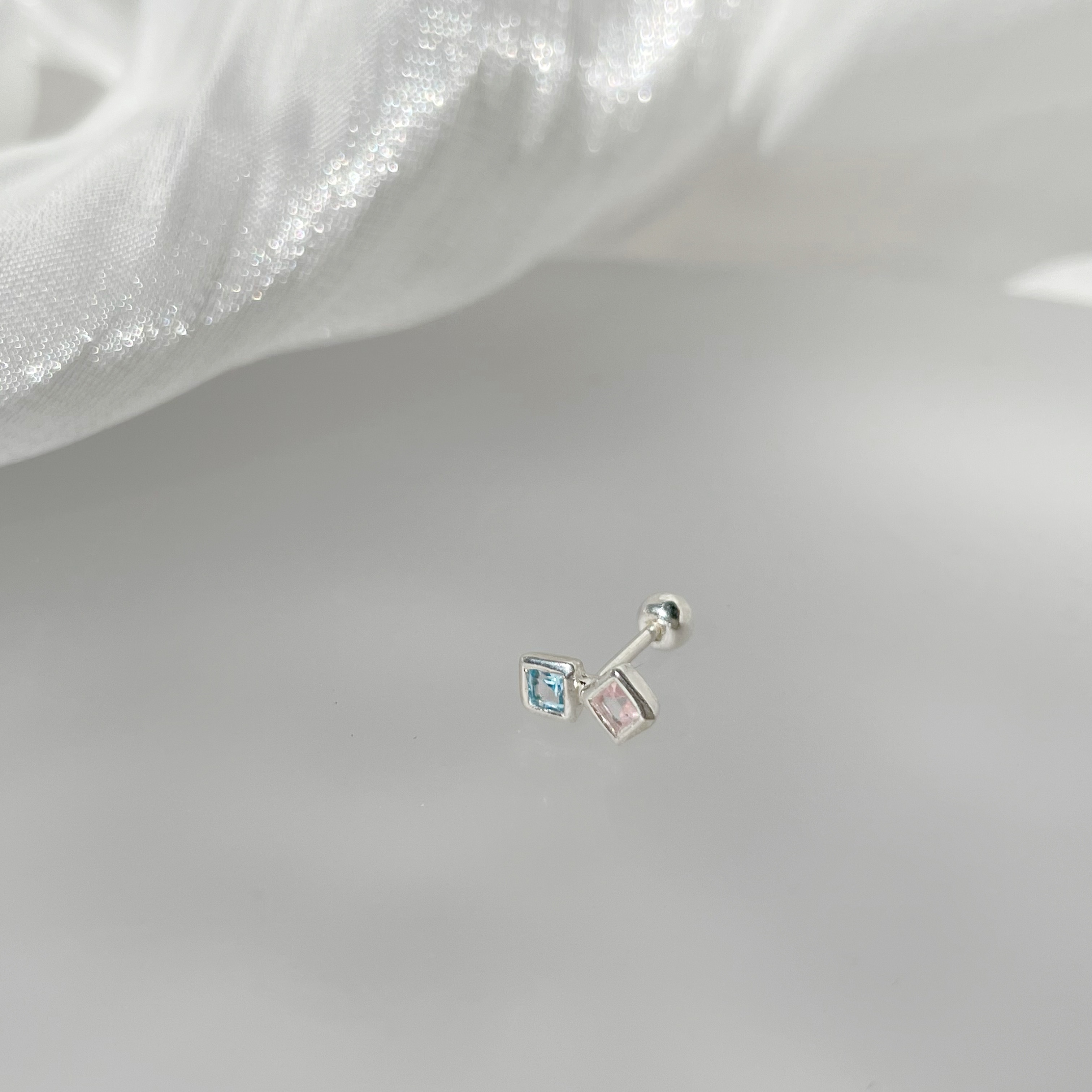 Lego mini方菱粉晶托帕石轉珠耳環