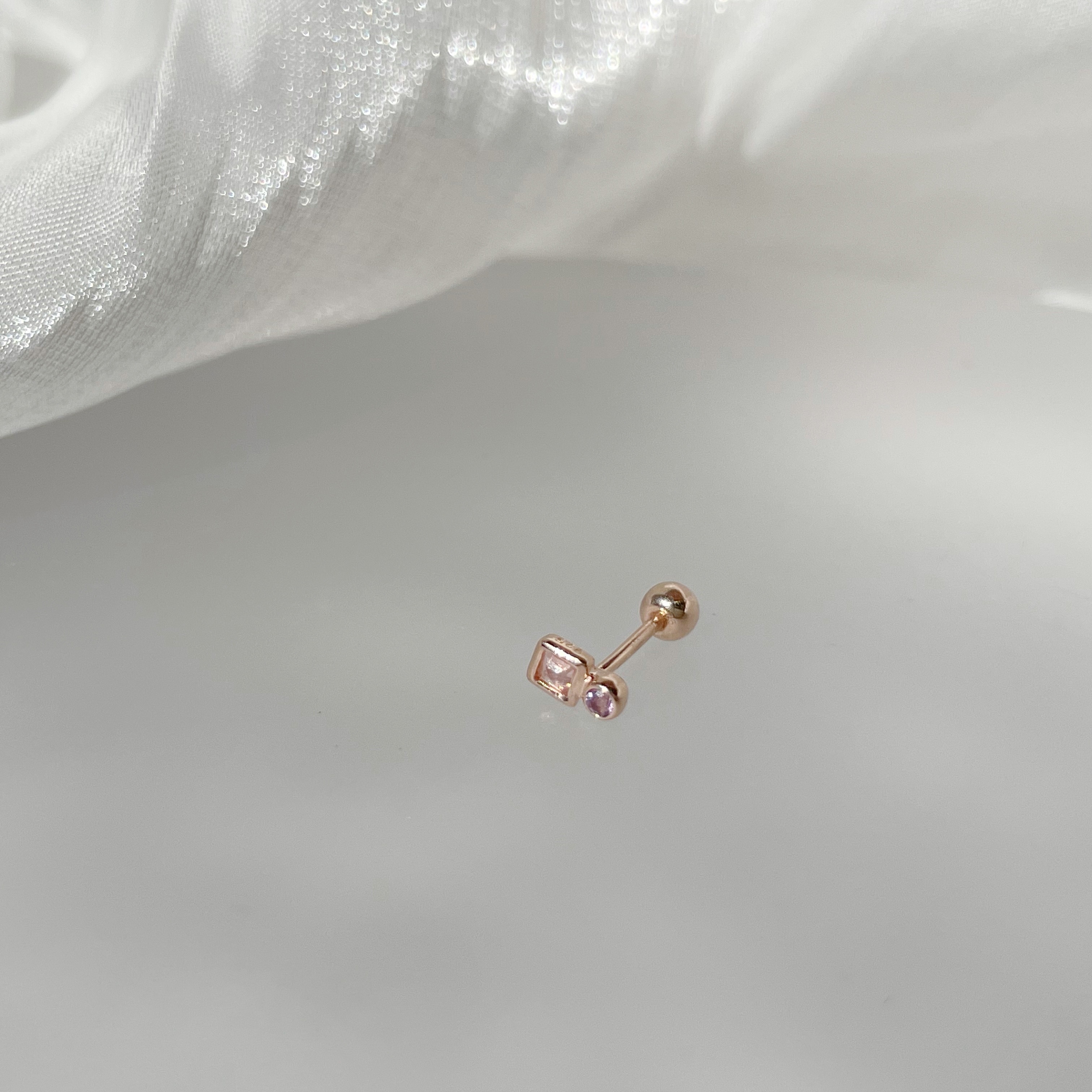 Lego mini方圓粉紫水晶轉珠耳環