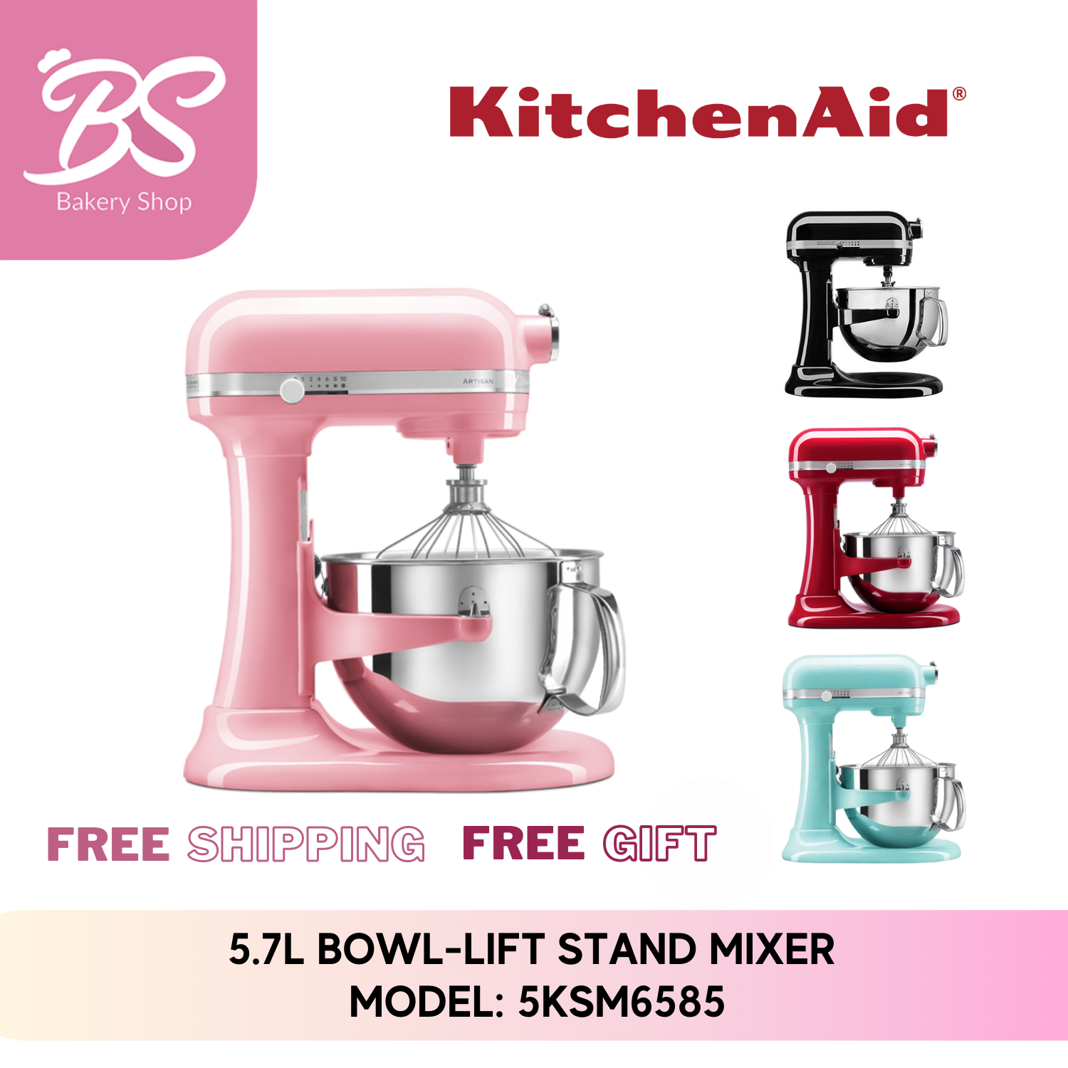 Stand mixer bowl 5KSM5SS 4,83 l, pink matt, stainless steel, KitchenAid 
