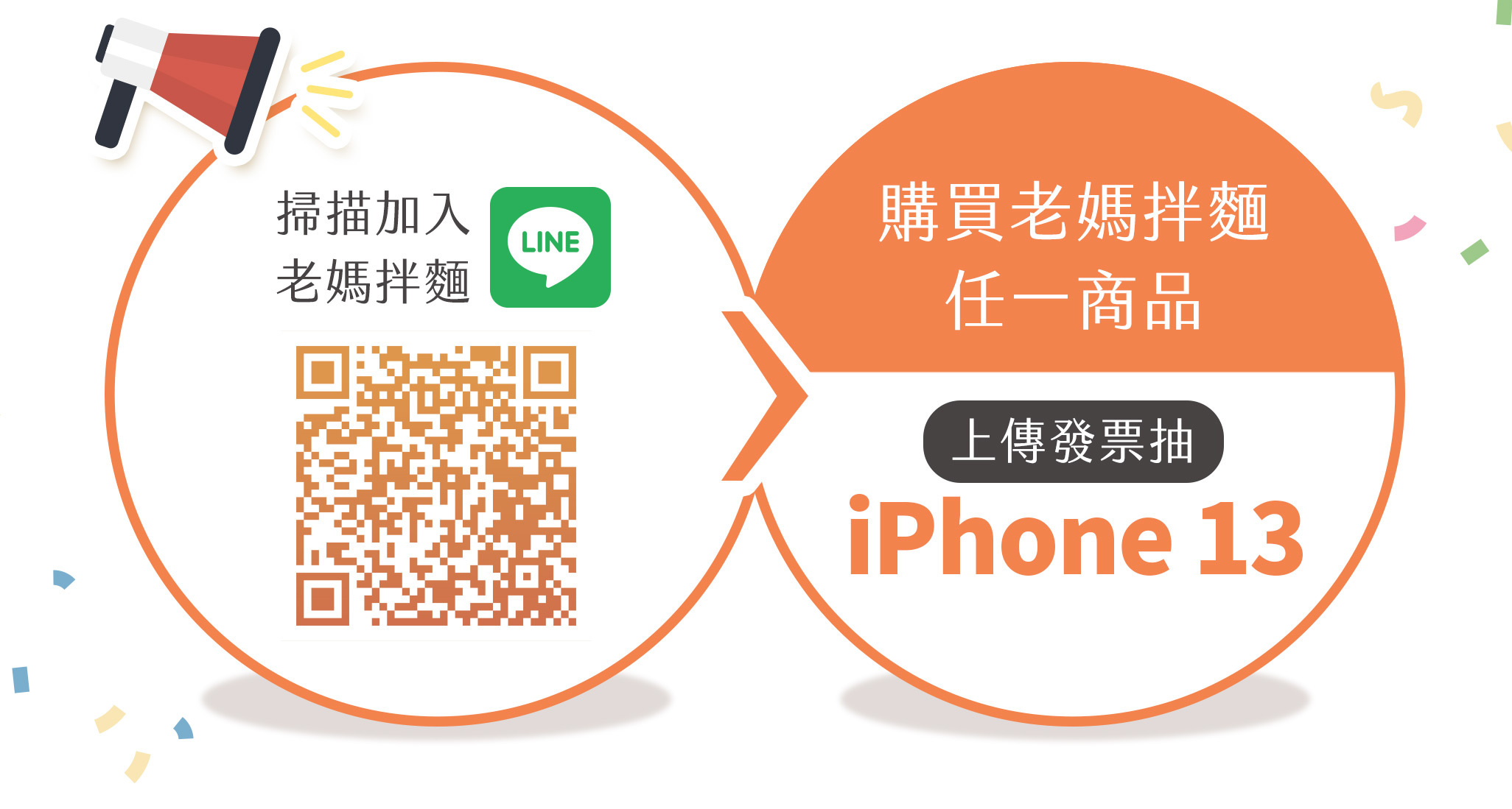 點擊圖片加入LINE@好友 購買老媽拌麵上傳發票抽Iphone13