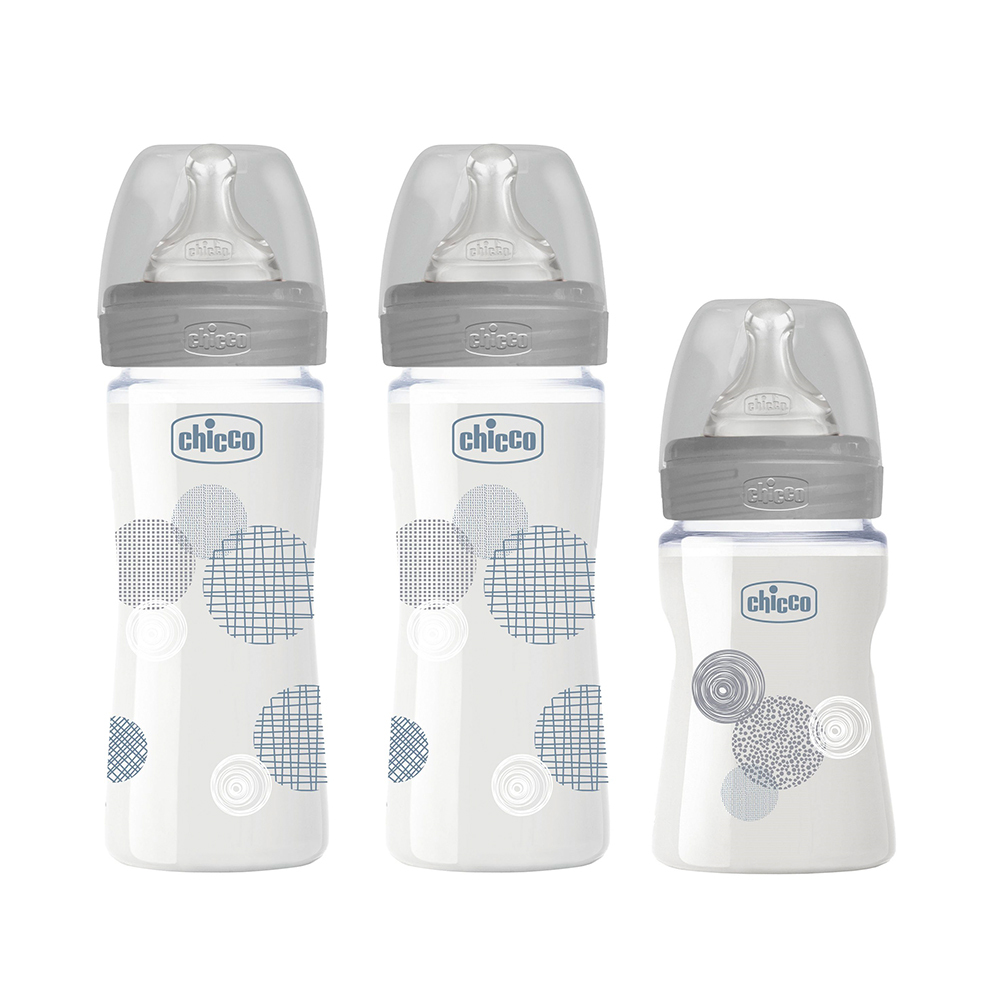 舒適哺乳-防脹氣玻璃奶瓶2大1小(240ml+150ml)-自然率性