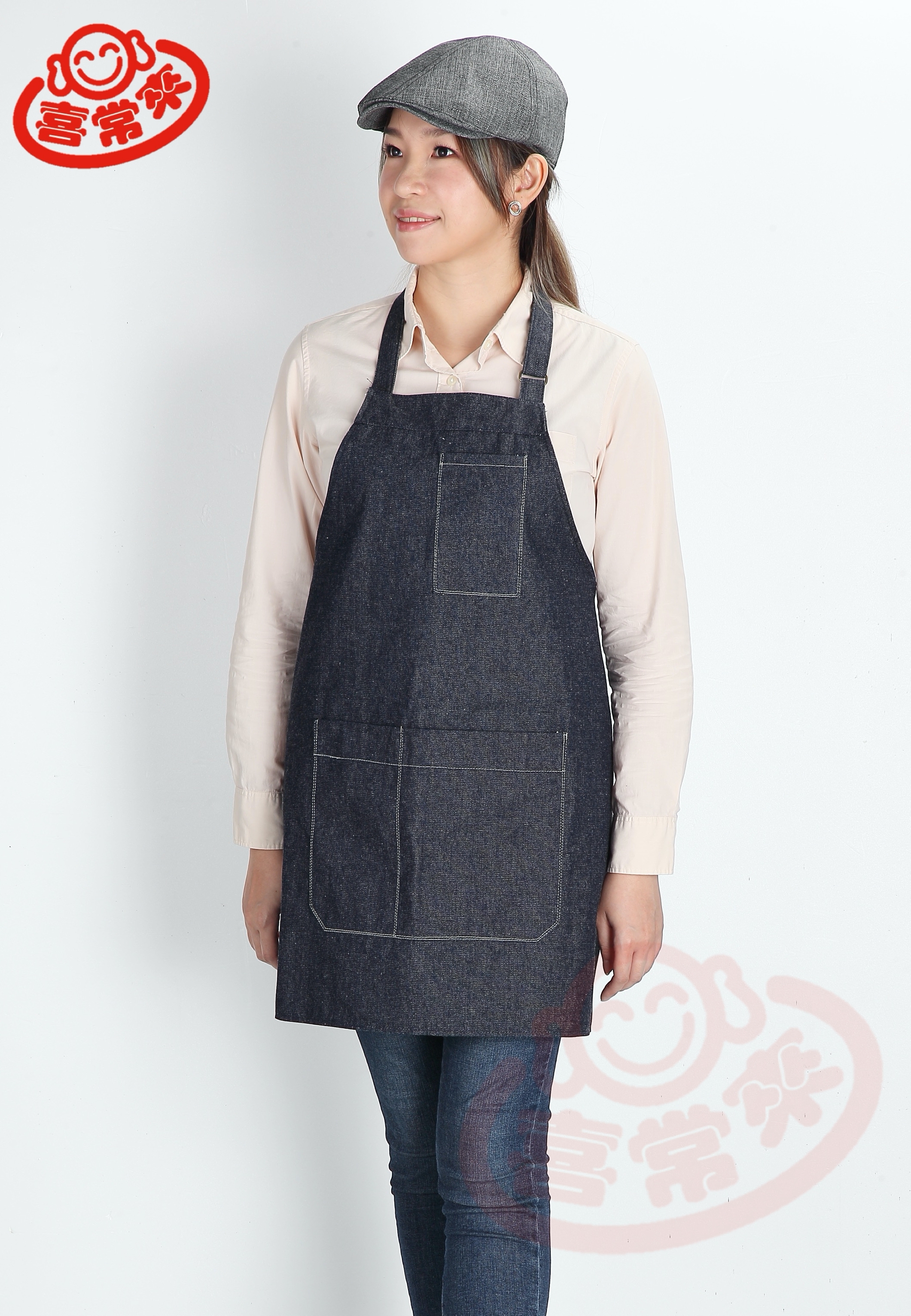 #9257 牛仔素面連身圍裙