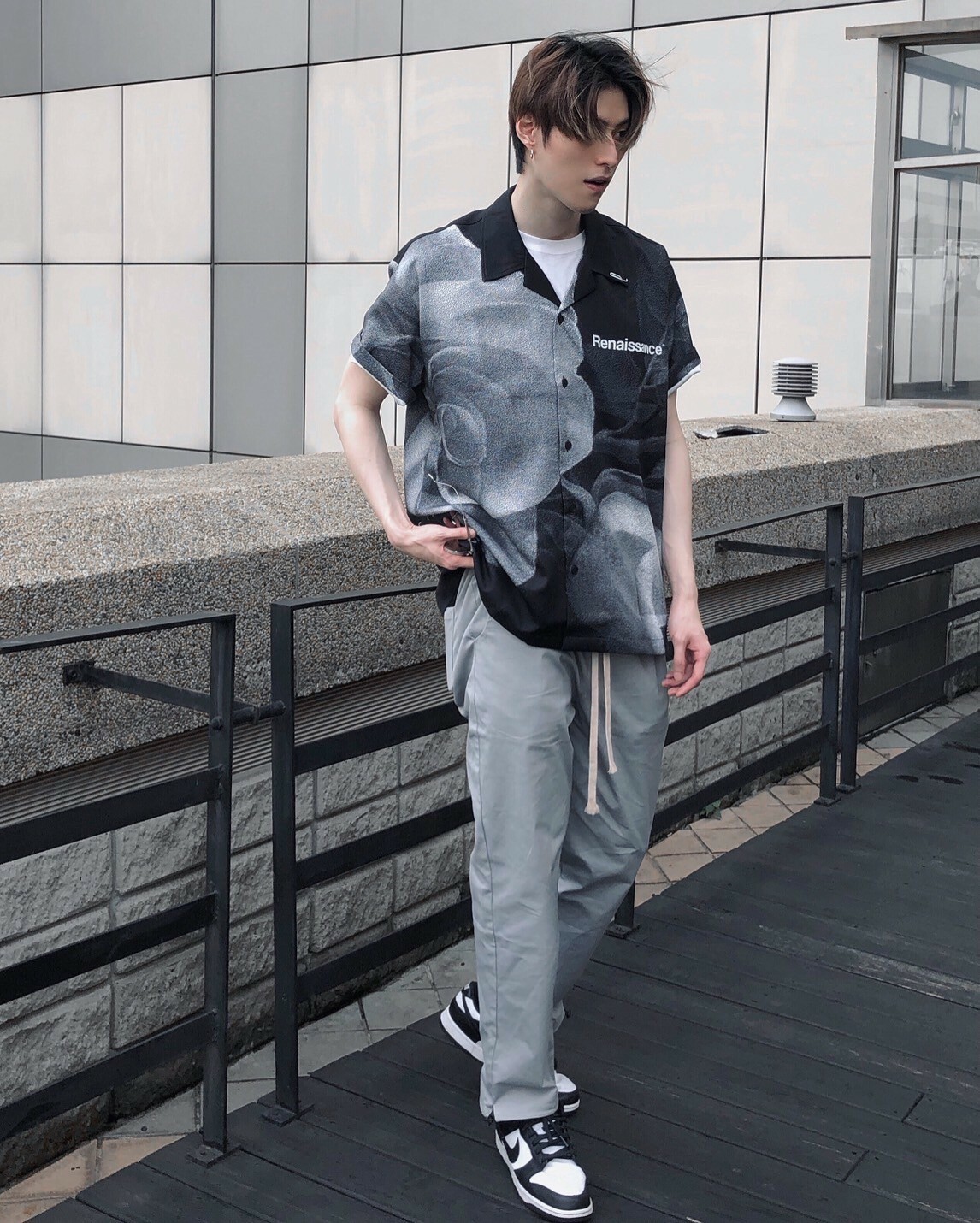 韓國 VIBE 質感尼龍帆布 長褲 長抽繩 FOG RO 風格